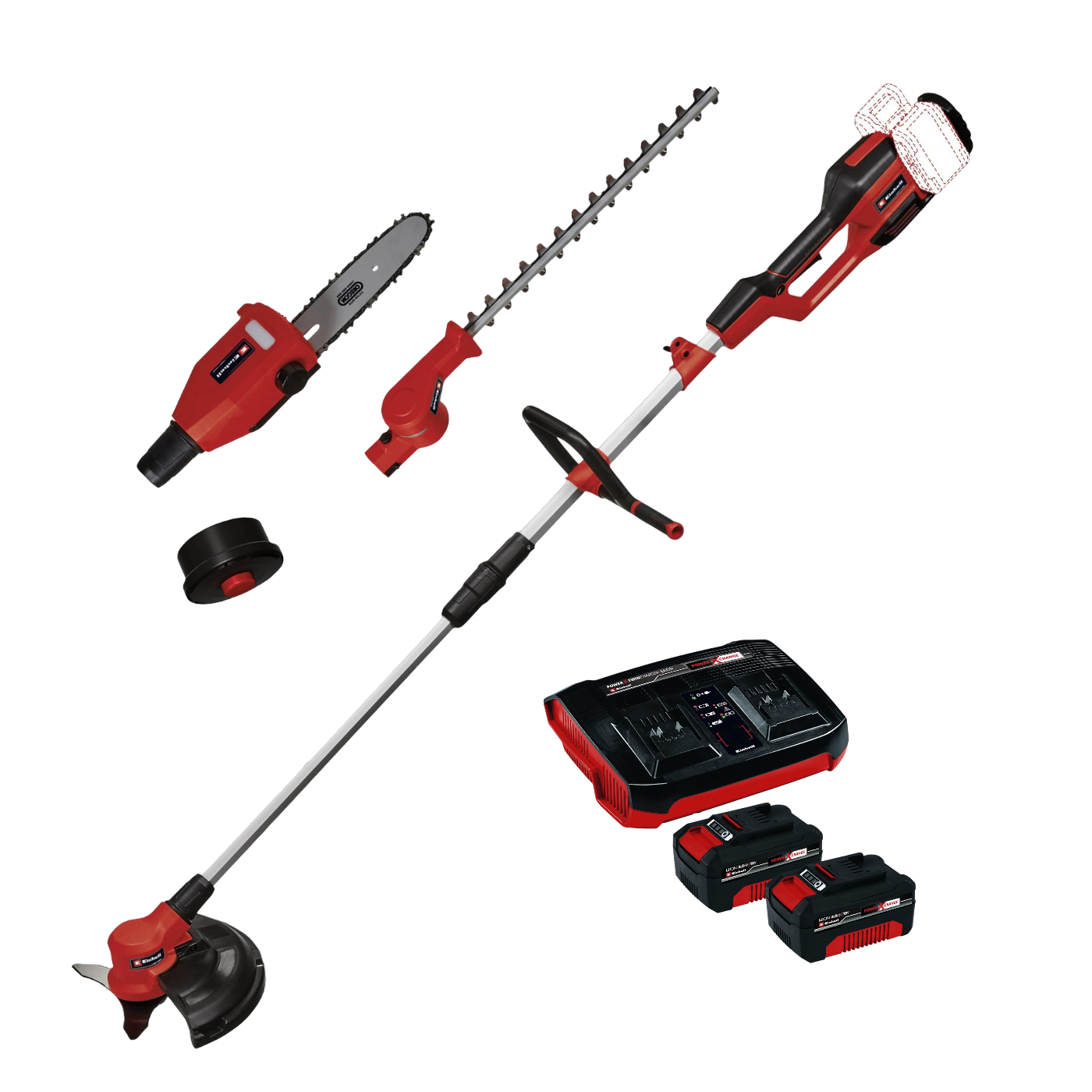 Einhell GE-LM 36/4in1 2x18V Multiklippersæt med 2 stk. 4,0Ah batteri og dobbelt oplader