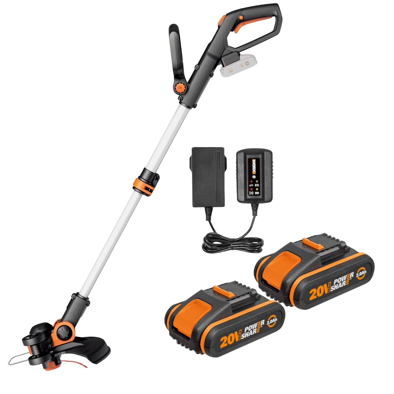 Worx WG163E 20V PowerShare Græstrimmer med 2 stk. 2,0Ah batteri og lader