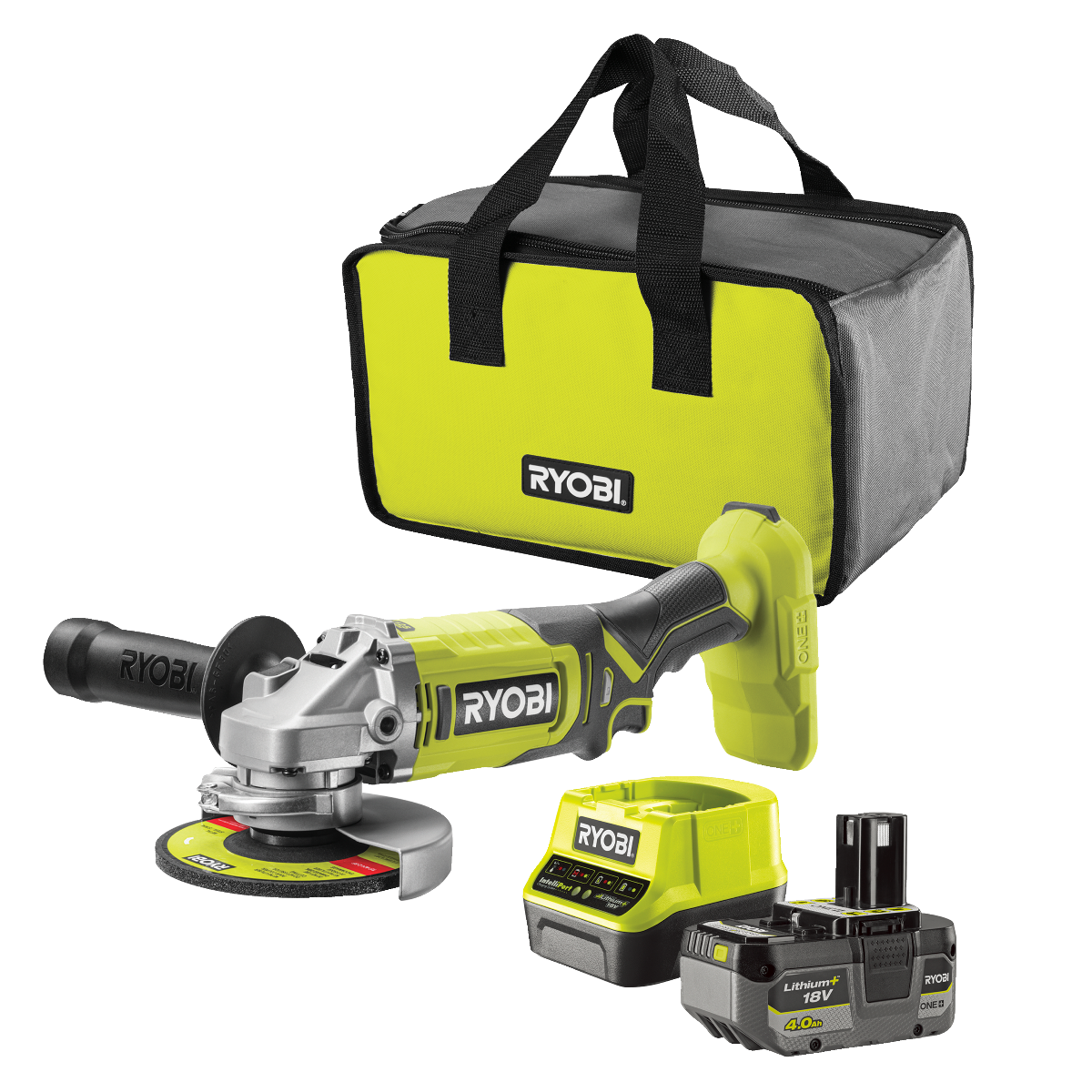 Ryobi RAG18125-1C40S ONE+ 18V Vinkelsliber 125 mm med 4,0Ah batteri og lader