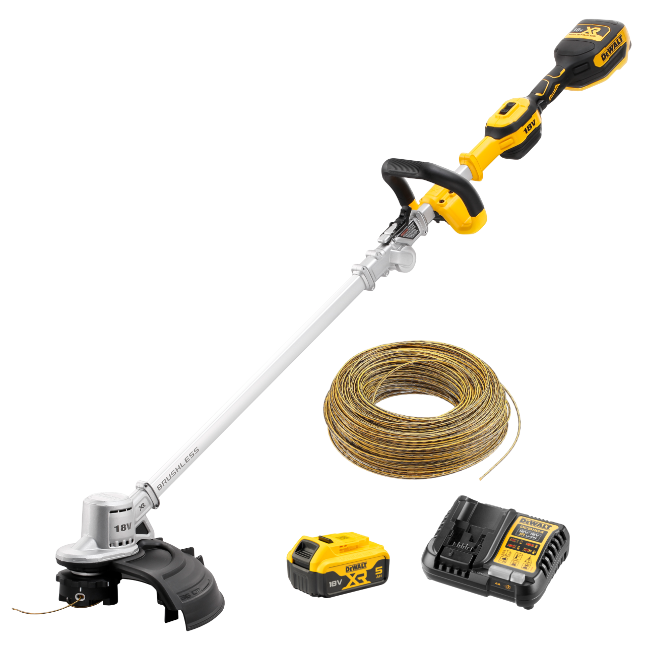 Dewalt DCMST561P1-QW 18V XR Græstrimmer med 5,0Ah batteri, lader og ekstra line