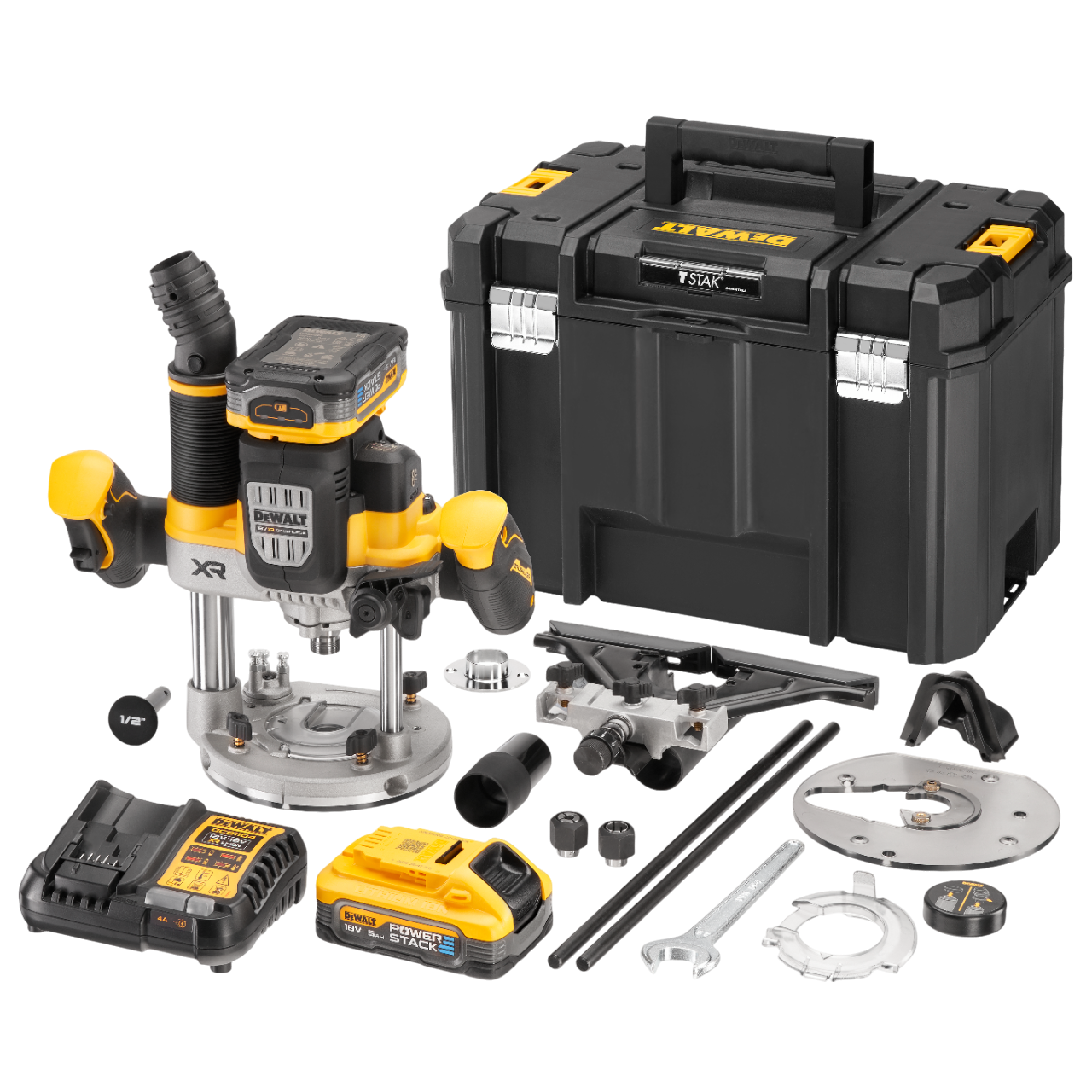 Dewalt DCW620H2-QW 18V XR Overfræser med 2 stk. 5,0Ah PowerStack batteri, lader og TSTAK