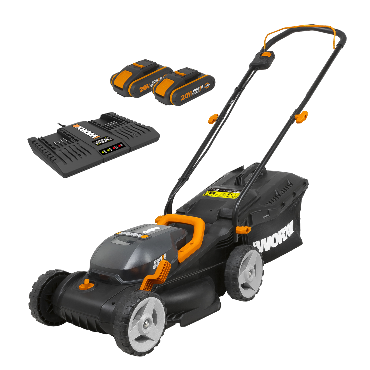 Worx WG779E.1 PowerShare 20V Plæneklipper med 2 stk. 4,0Ah batteri