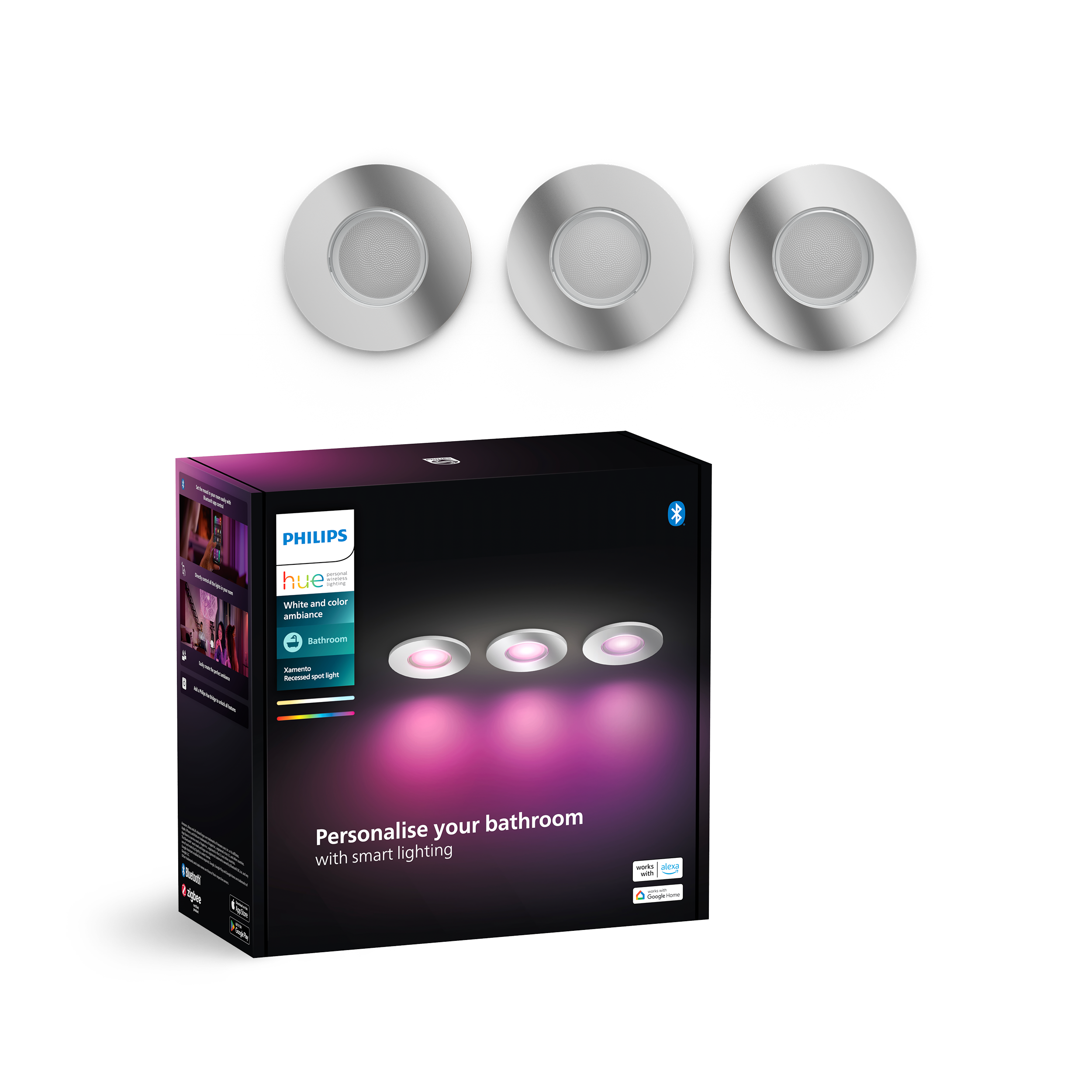 Philips Hue Xamento WCA BT Indbygningsspot til badeværelse i sølv - 3 stk.
