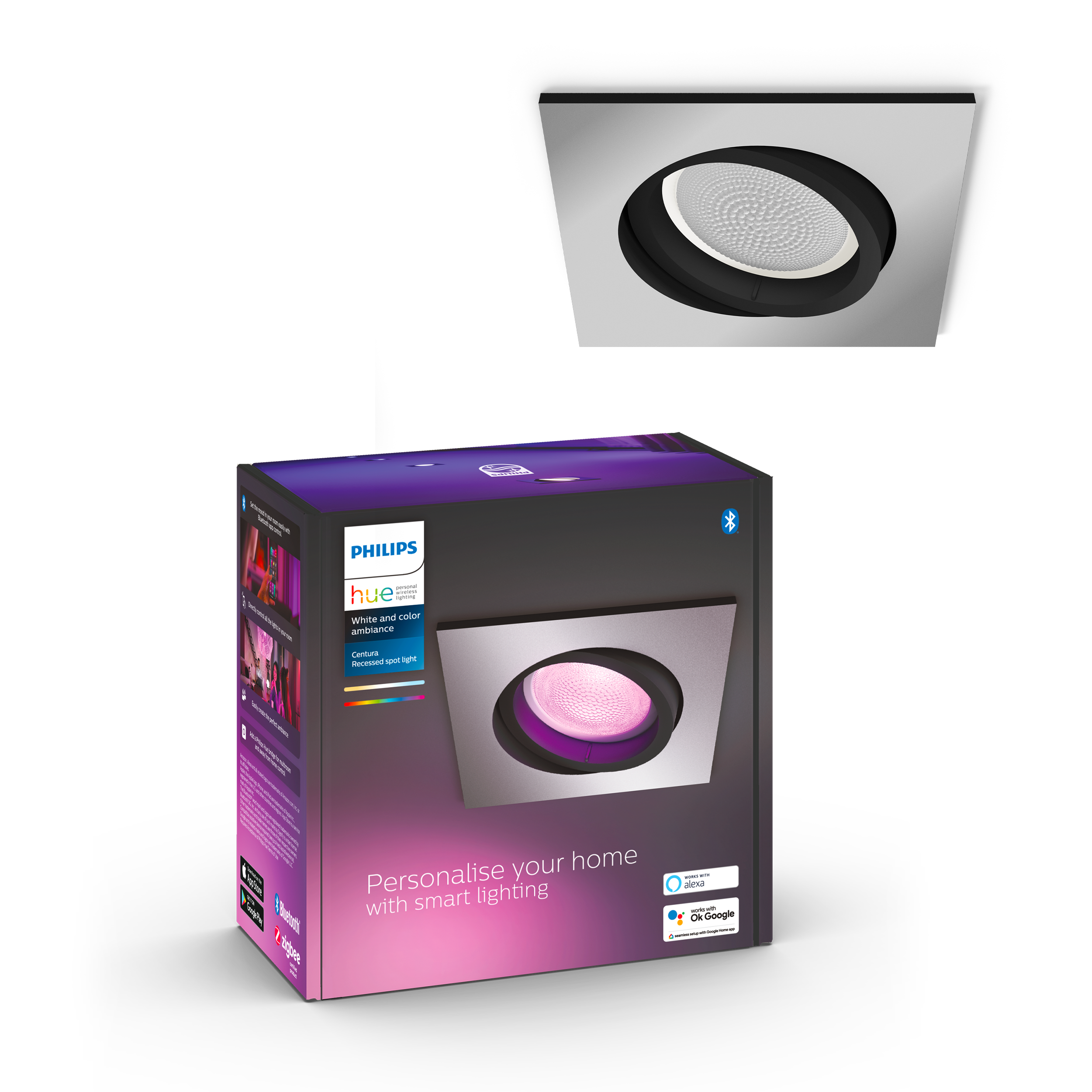 Philips Hue Centura WCA BT Firkantet indbygningsspot i aluminium