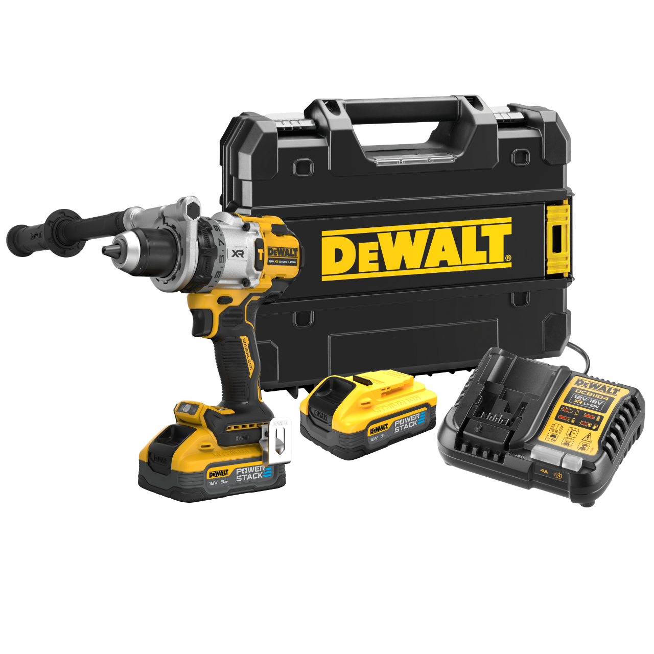 Dewalt DCD1007H2T-QW 18V XR Slagbore-/skruemaskine med 2 stk. 5,0Ah PowerStack batteri, lader og TSTAK
