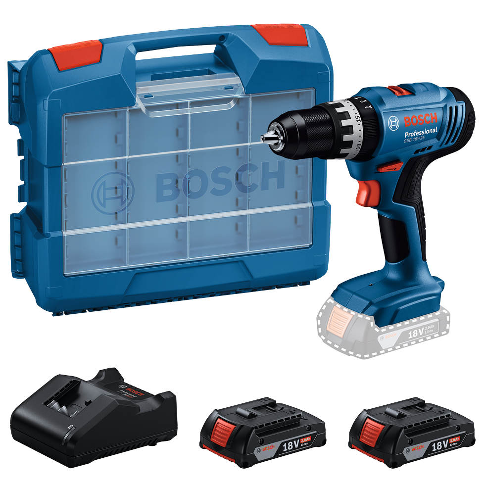 Bosch Professional GSB 18V-25 Slagbore-/skruemaskine med 2 stk. 2,0Ah batteri og lader