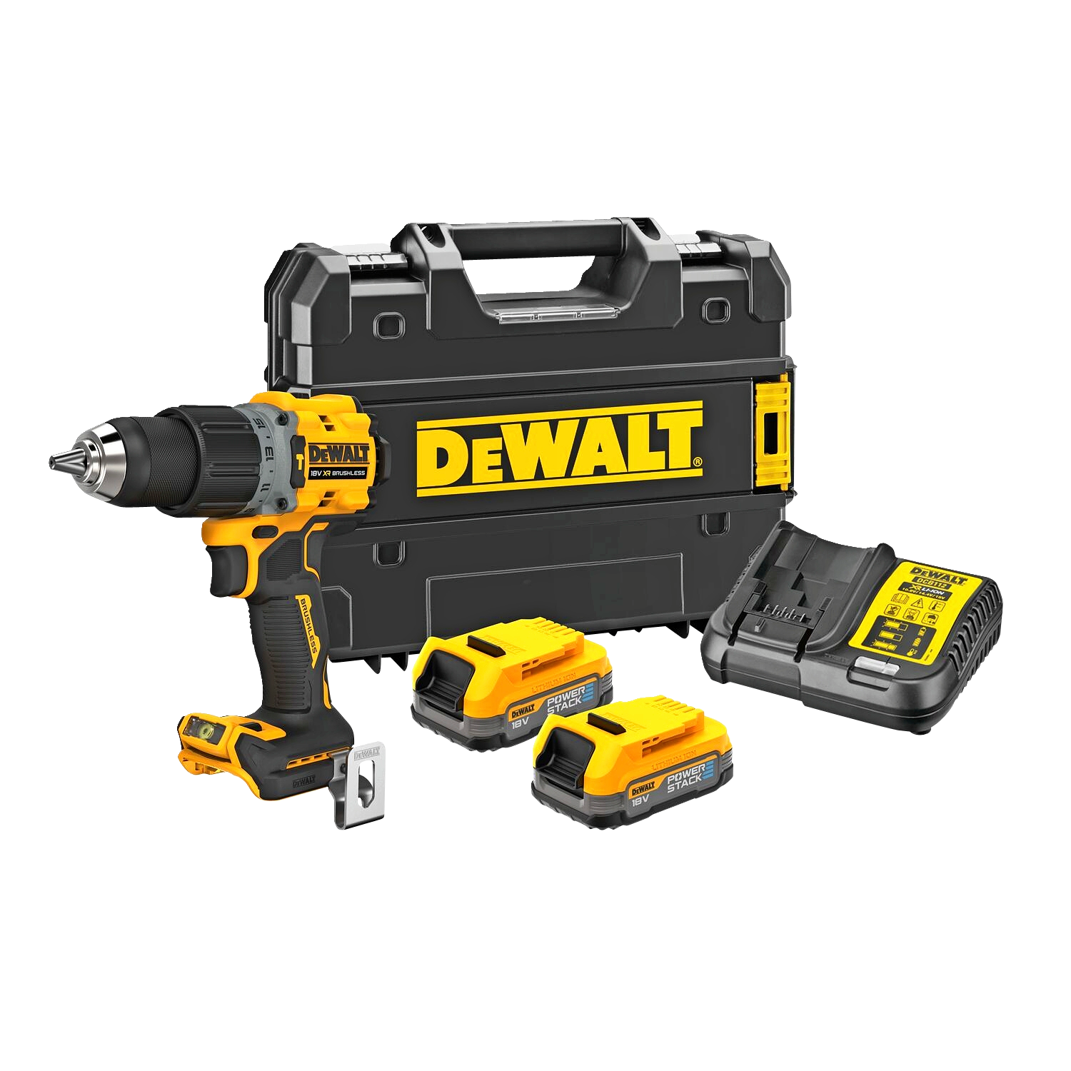 Dewalt DCD805E2T-QW 18V XR Slagbore-/skruemaskine med 2 stk. 2,0Ah PowerStack batteri og lader