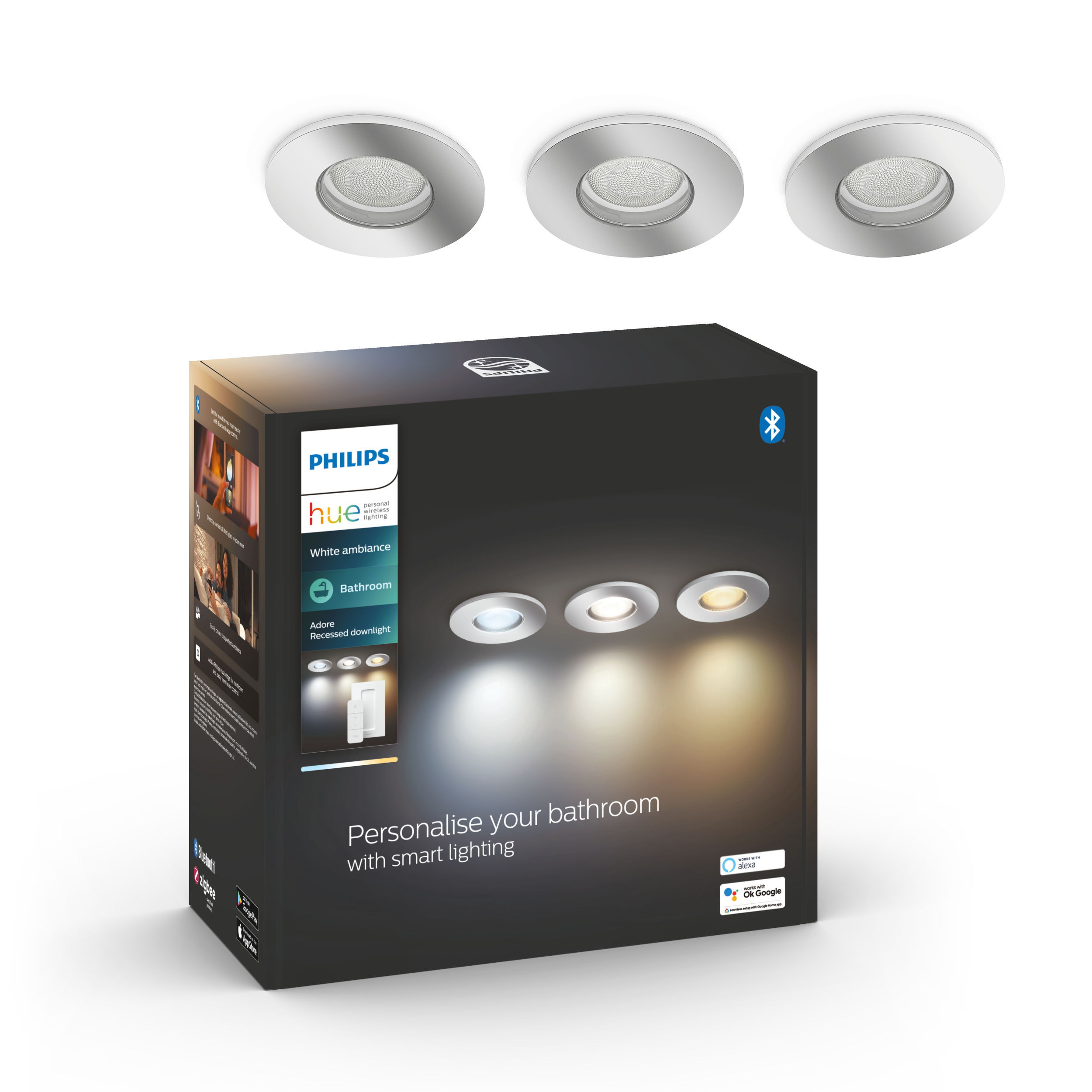 Philips Hue Adore WA BT Indbygningsspot i sølv - 3 stk.