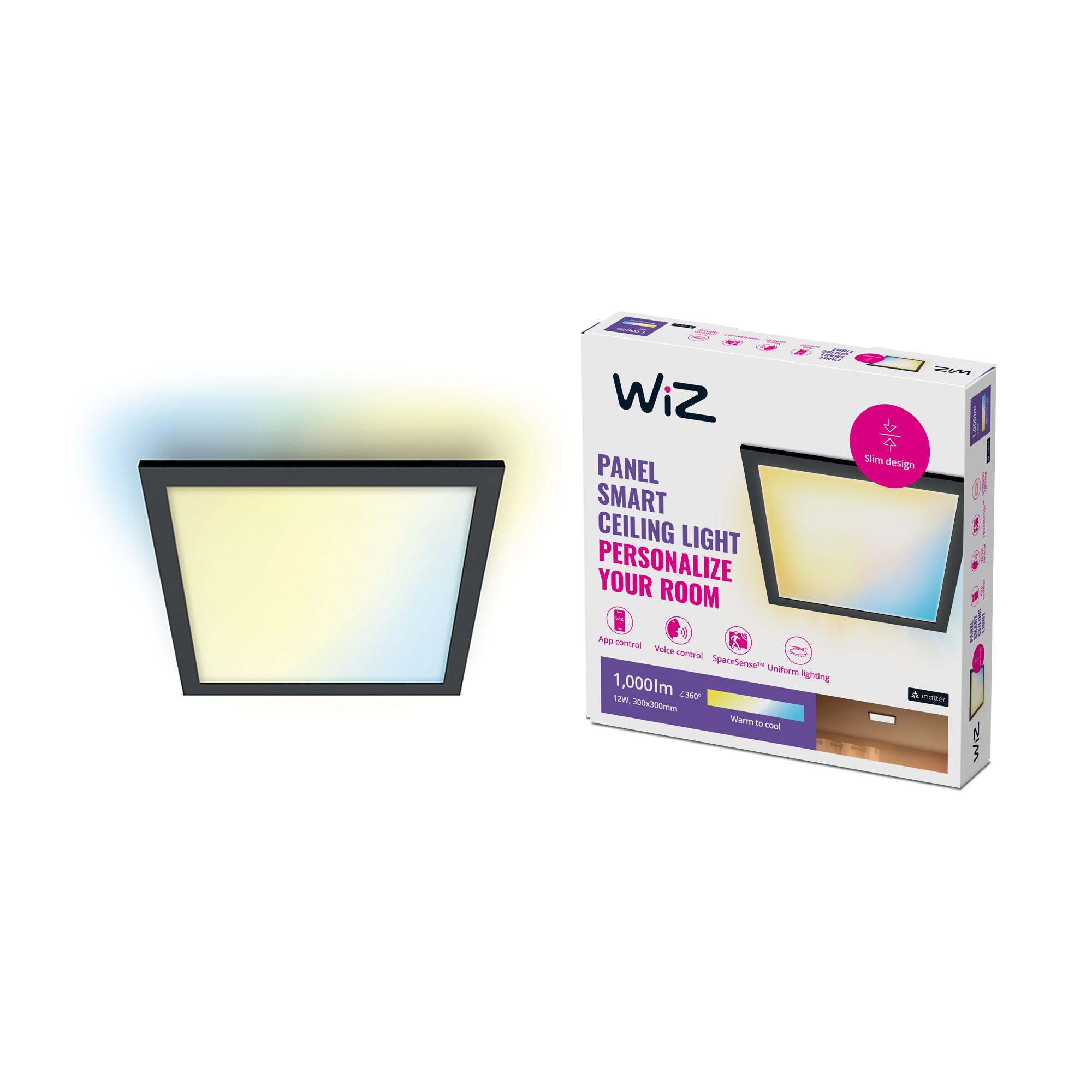 WiZ SQ12W Loftslampe TW firkantet i sort