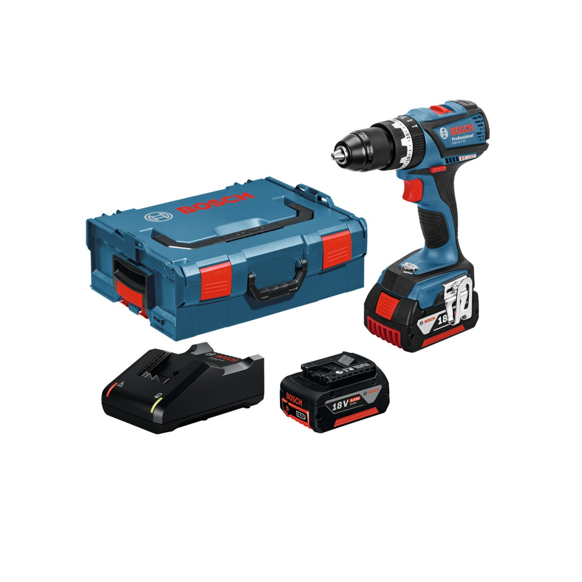 Bosch GSB 18V-EC Slagbore-/skruemaskine med 2x5,0 Ah batterier