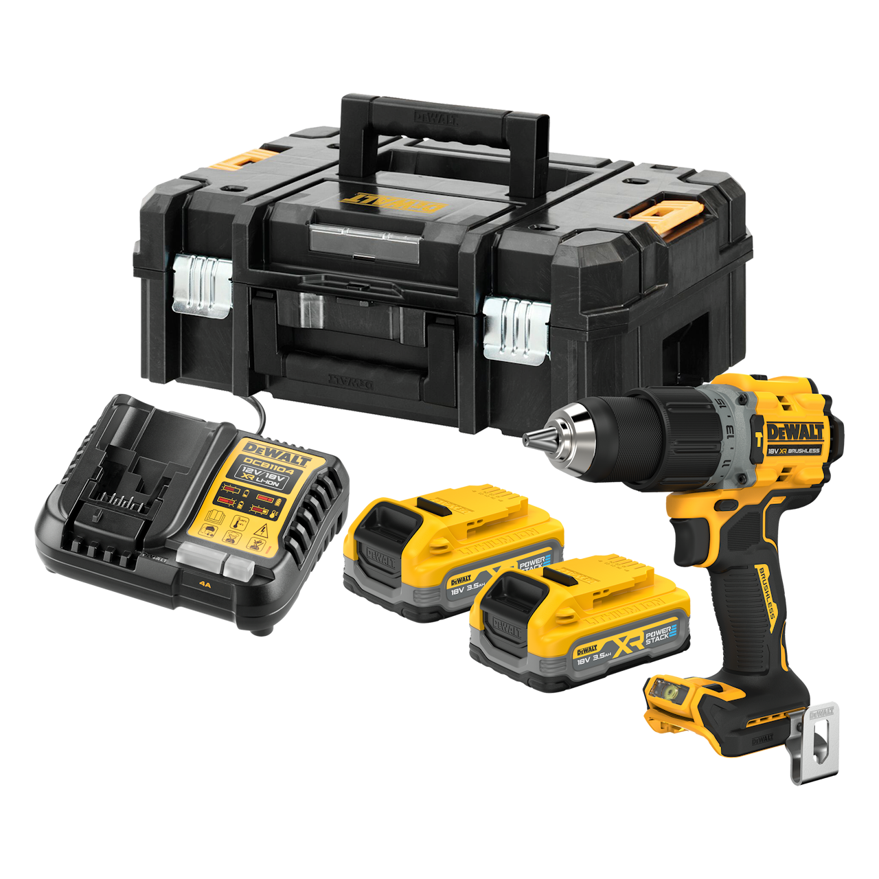 Dewalt DCD805S2T-QW 18V XR Slagbore-/skruemaskine med 2 stk. 3,5Ah PowerStack batteri, lader og TSTAK