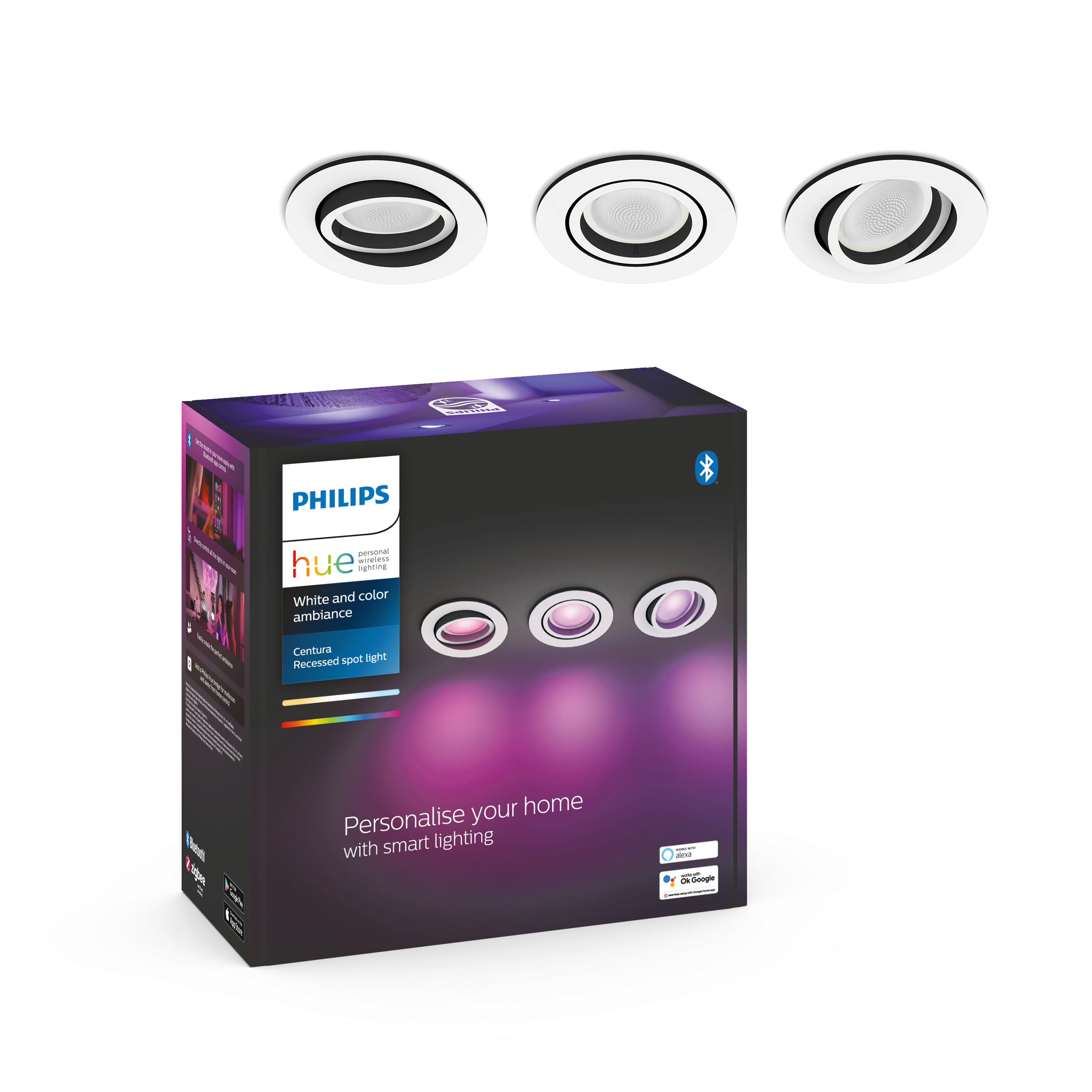 Philips Hue Centura WCA BT Rund indbygningsspot i hvid - 3 stk.