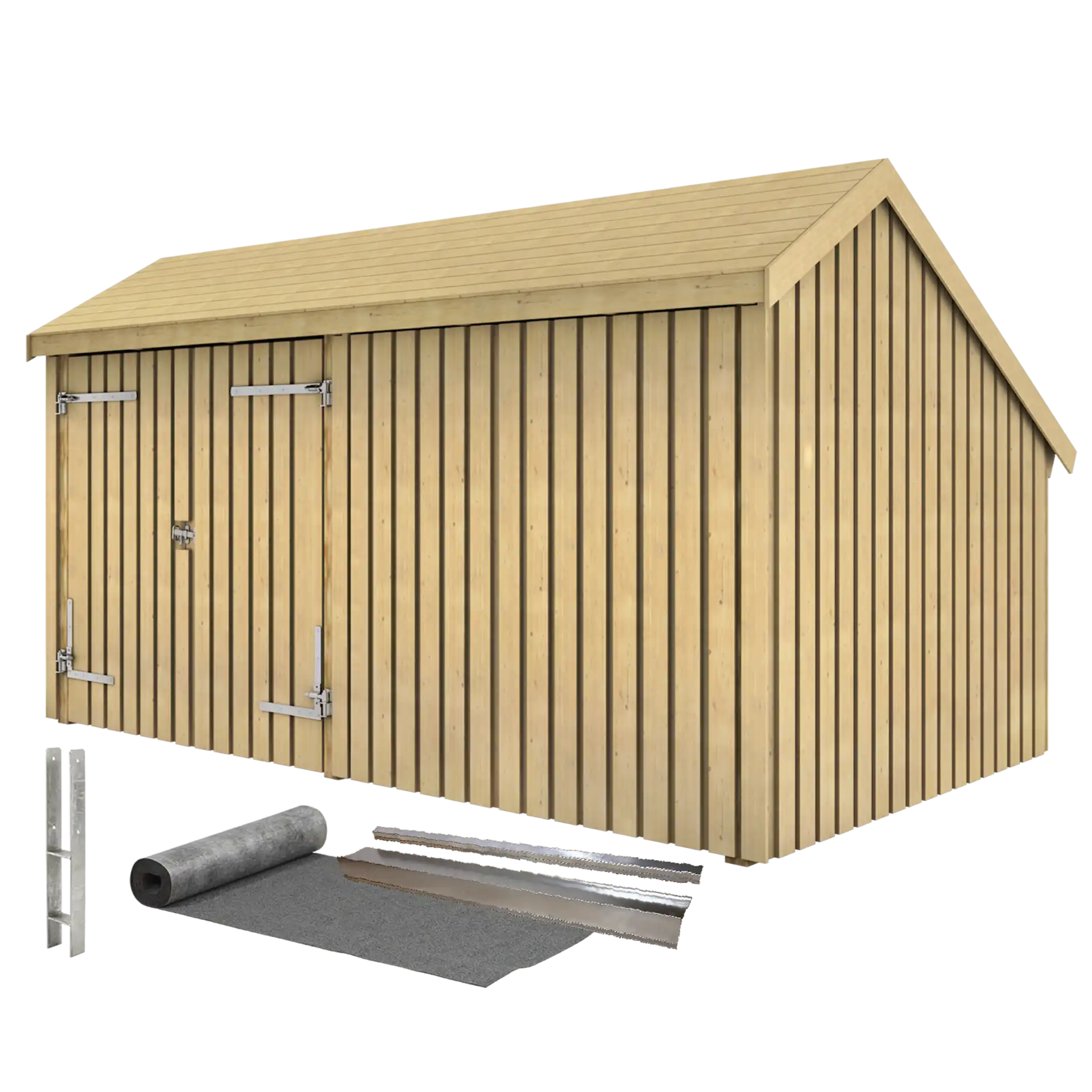Plus Multi Havehus med dobbelt dør og lukket front 10,5 m2 inkl. tagpap/alulister/H-stolpefødder