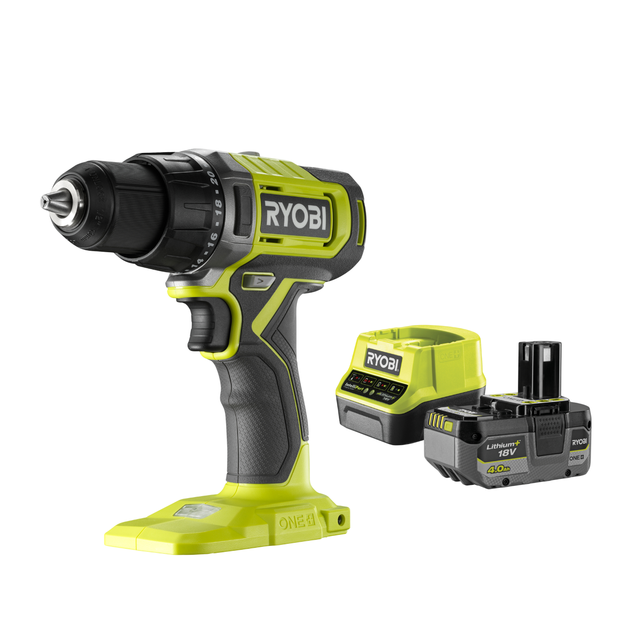 Ryobi RDD18-1C40G ONE+ 18V Bore-/Skruemaskine med 4,0Ah batteri og lader