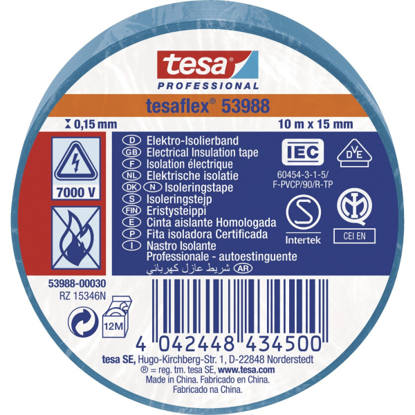 Tesa Isoleringstape tesaflex 53988 i blå 10 m x 15 mm