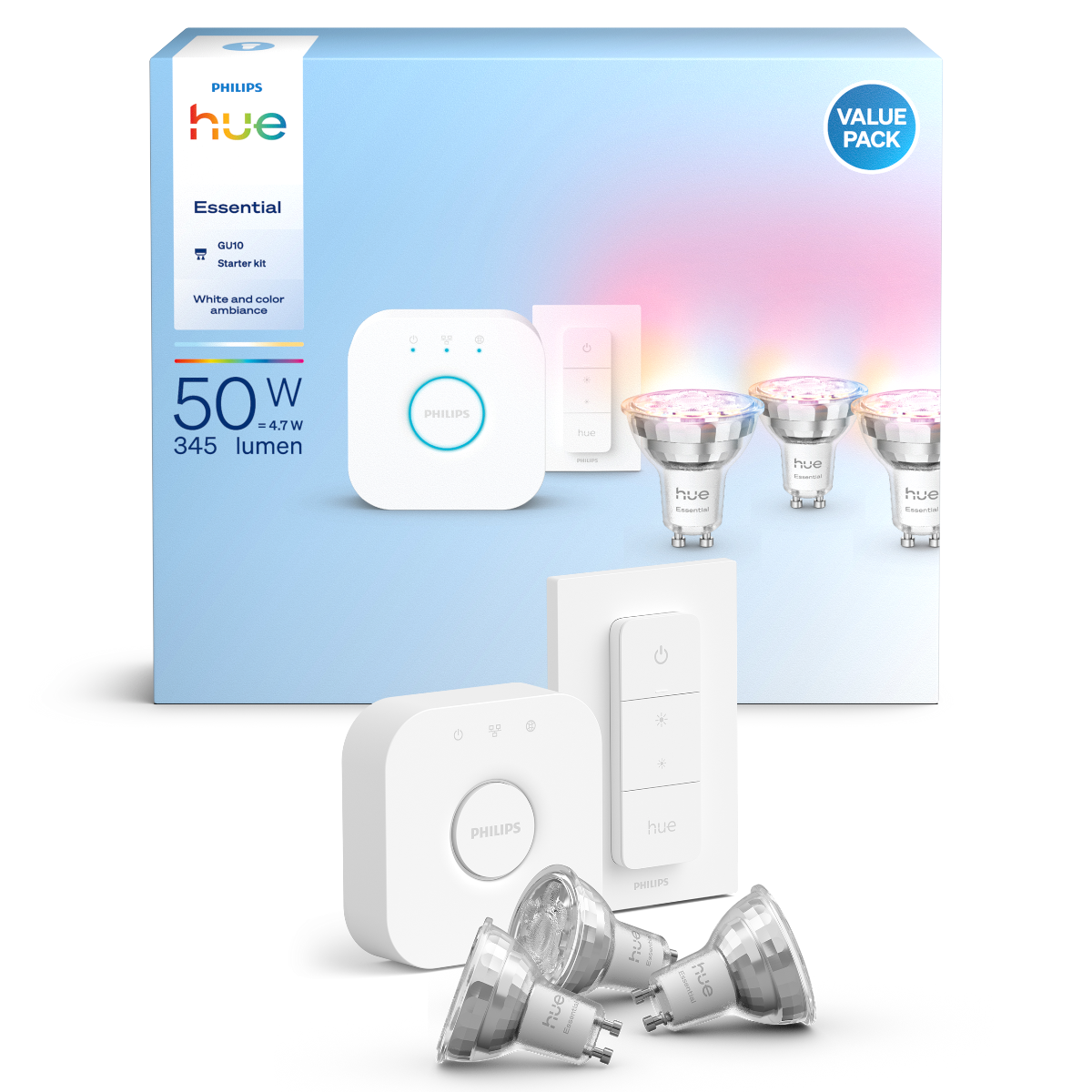 Philips Hue Essential GU10 WCA 345 lm - Startsæt 3GU10+DS+BR