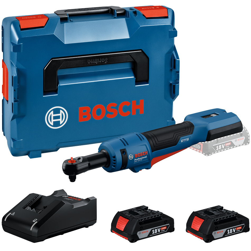 Bosch Professional GRC 18V-60 Skraldenøgle med 2 stk. 2,0Ah batteri, hurtiglader og L-BOXX 136