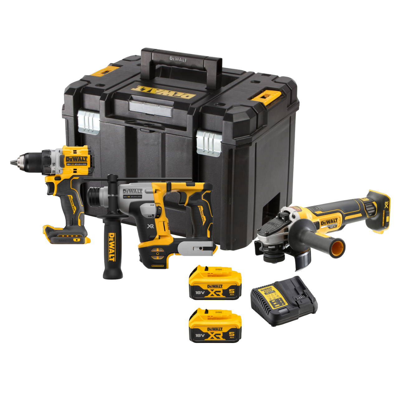 DeWALT DCK355P2T-QW 18V XR Kombokit med 3 maskiner 2 stk. 5,0Ah batteri, lader og TSTAK