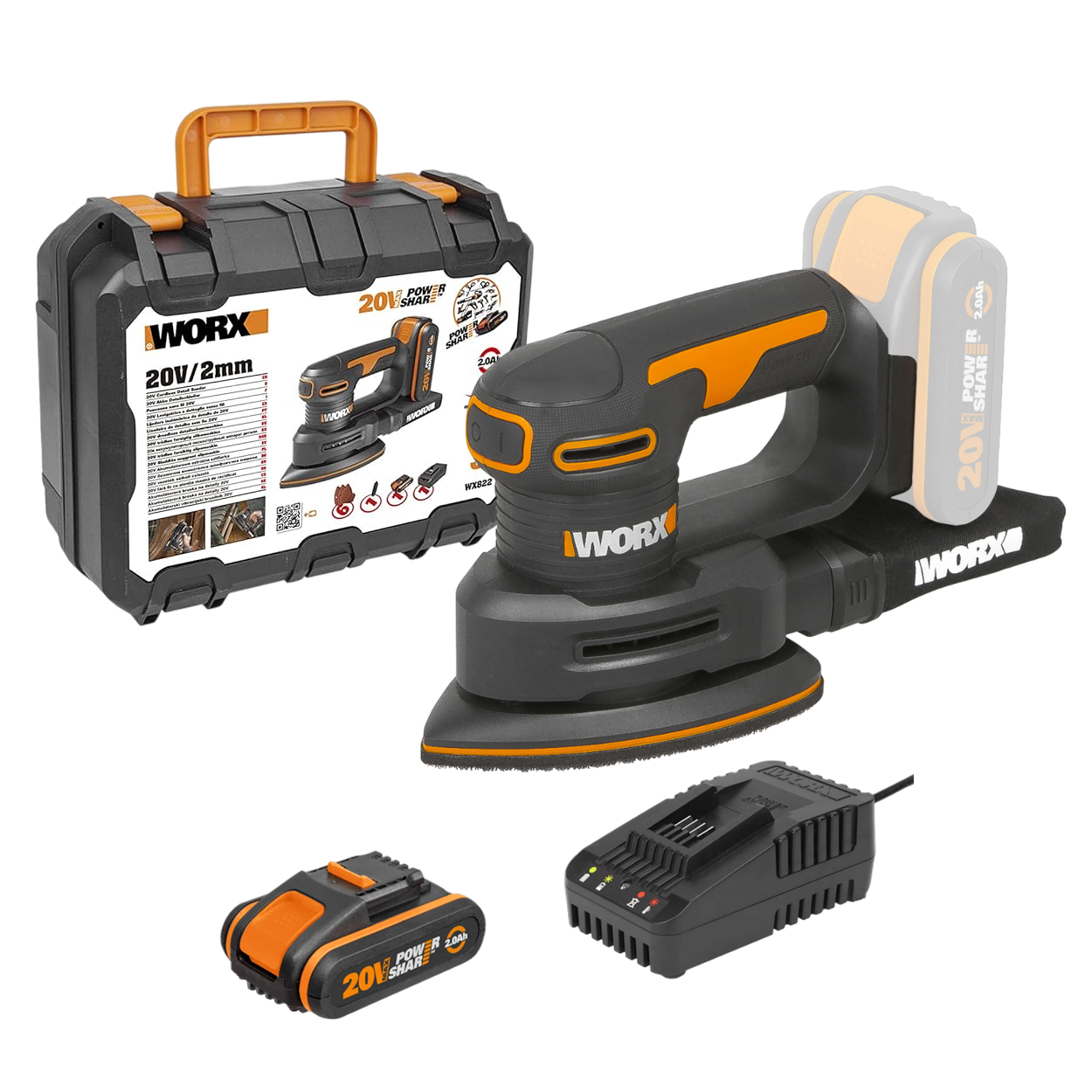 Worx WX822 20V PowerShare Rystepudser med 2,0Ah batteri og lader