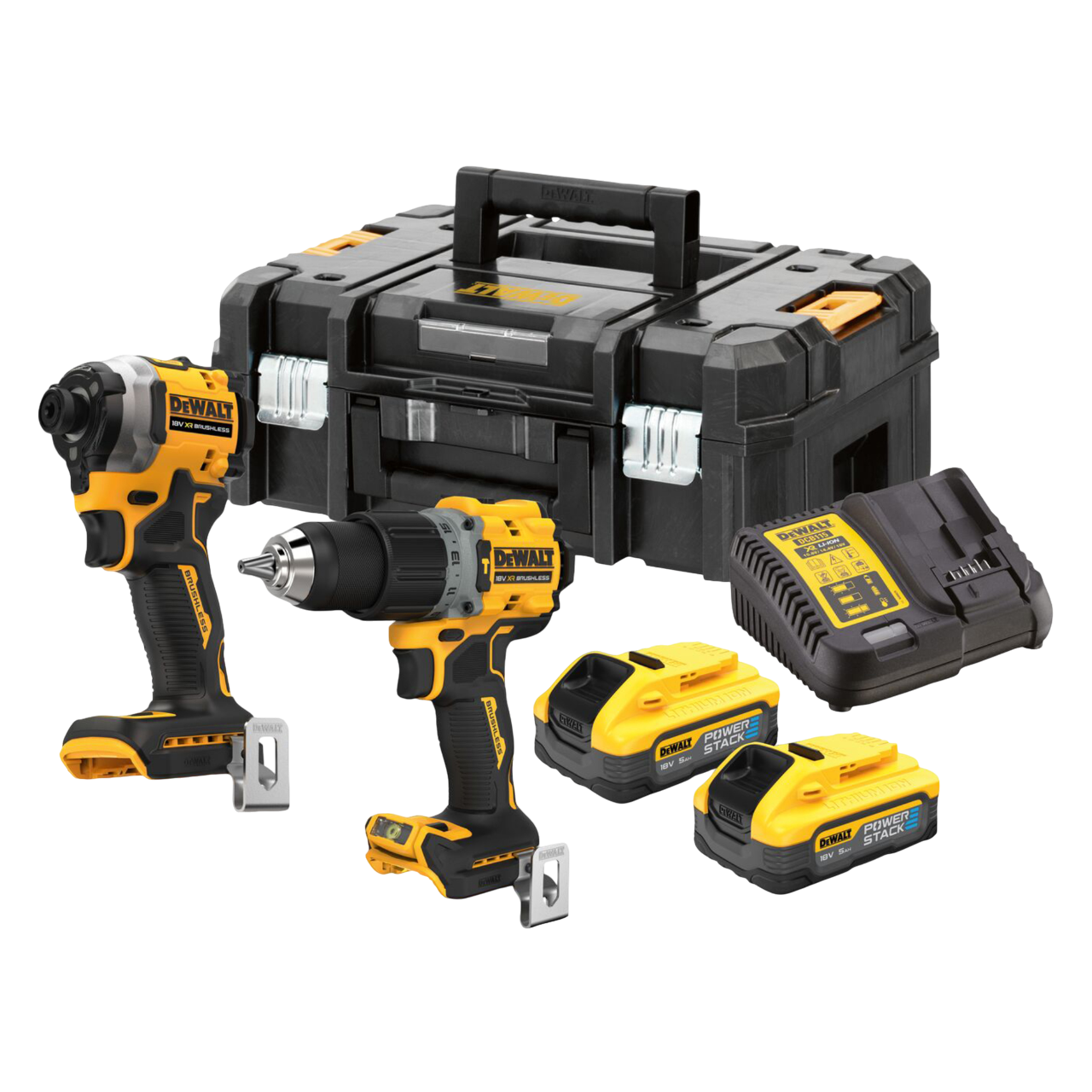 Dewalt DCK2200H2T-QW 18V XR Kombokit DCD1007+DCF860 med 2 stk. 5,0Ah PowerStack batteri og lader