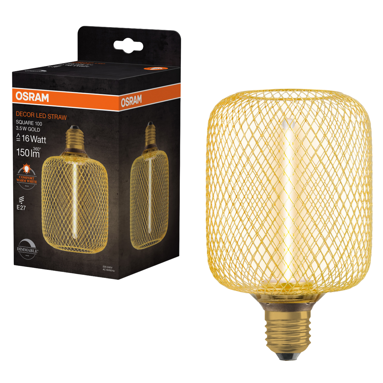 LEDVANCE E27 Decor LED Pære Straw Filament Square 100 16 GOLD DIM 3.5W 818