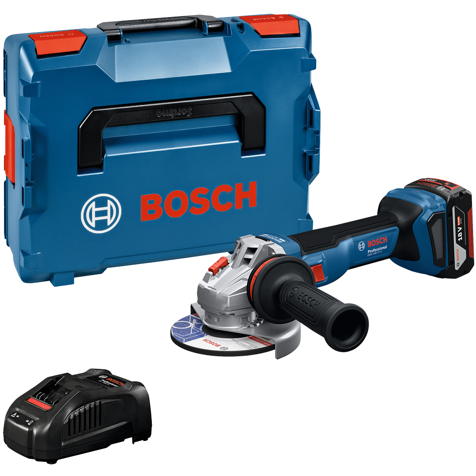 Bosch Professional GWS 18V-11 S 125 mm Vinkelsliber med 5,0Ah batteri, hurtiglader og L-BOXX 136