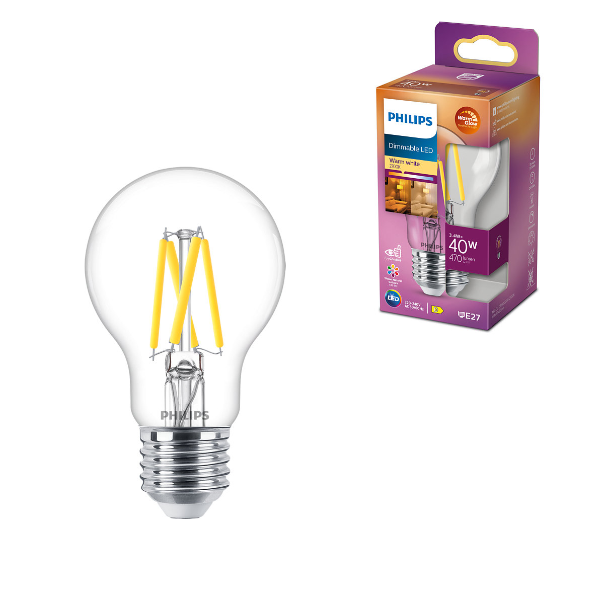 Philips LED STD klar 40W E27 dæmpbar