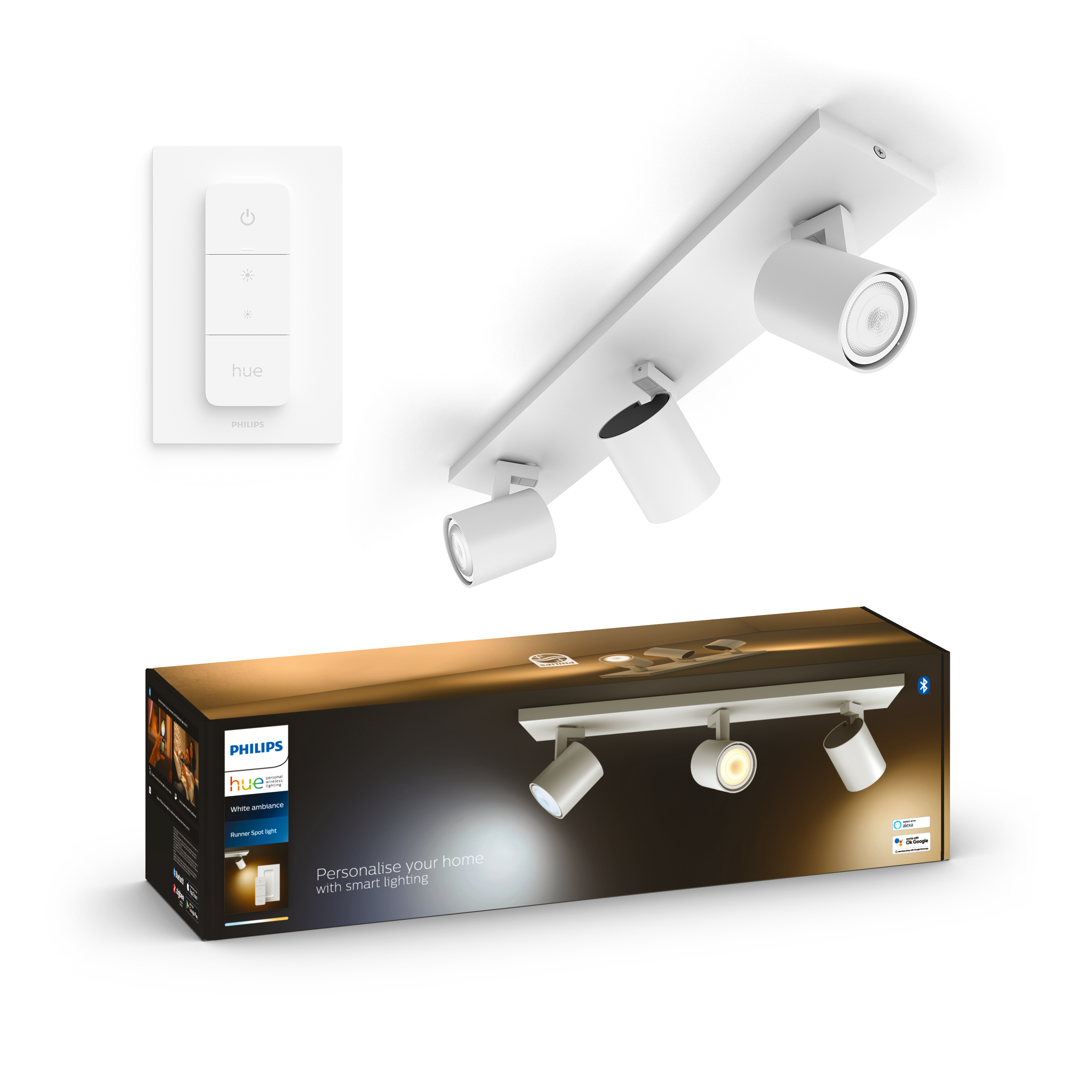 Philips Hue Runner BT WA 3 spots i hvid med fjernbetjening