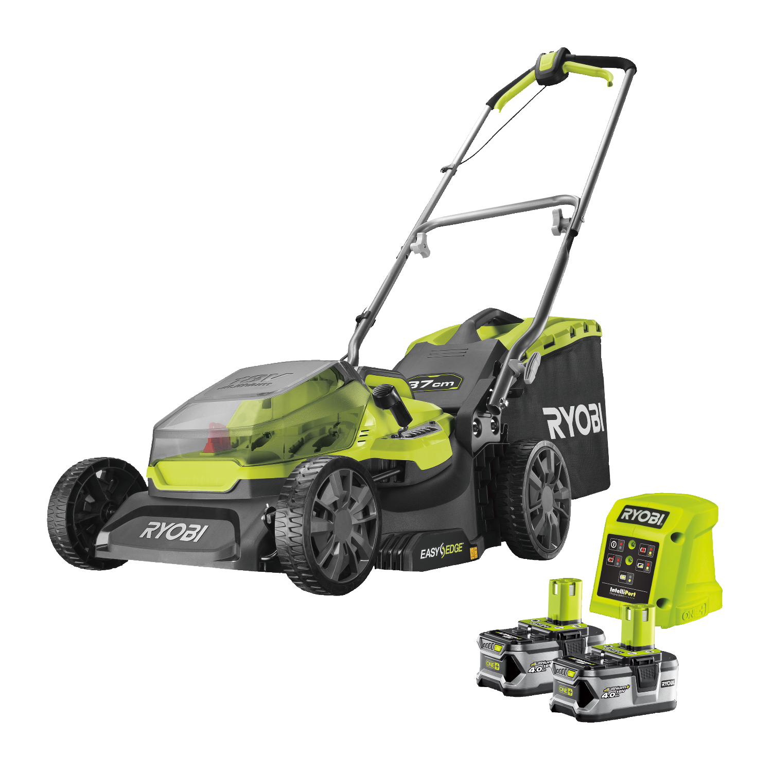 Ryobi RY18LM37A-240 ONE+ 18V Plæneklipper med 2 stk. 4,0Ah batteri og lader