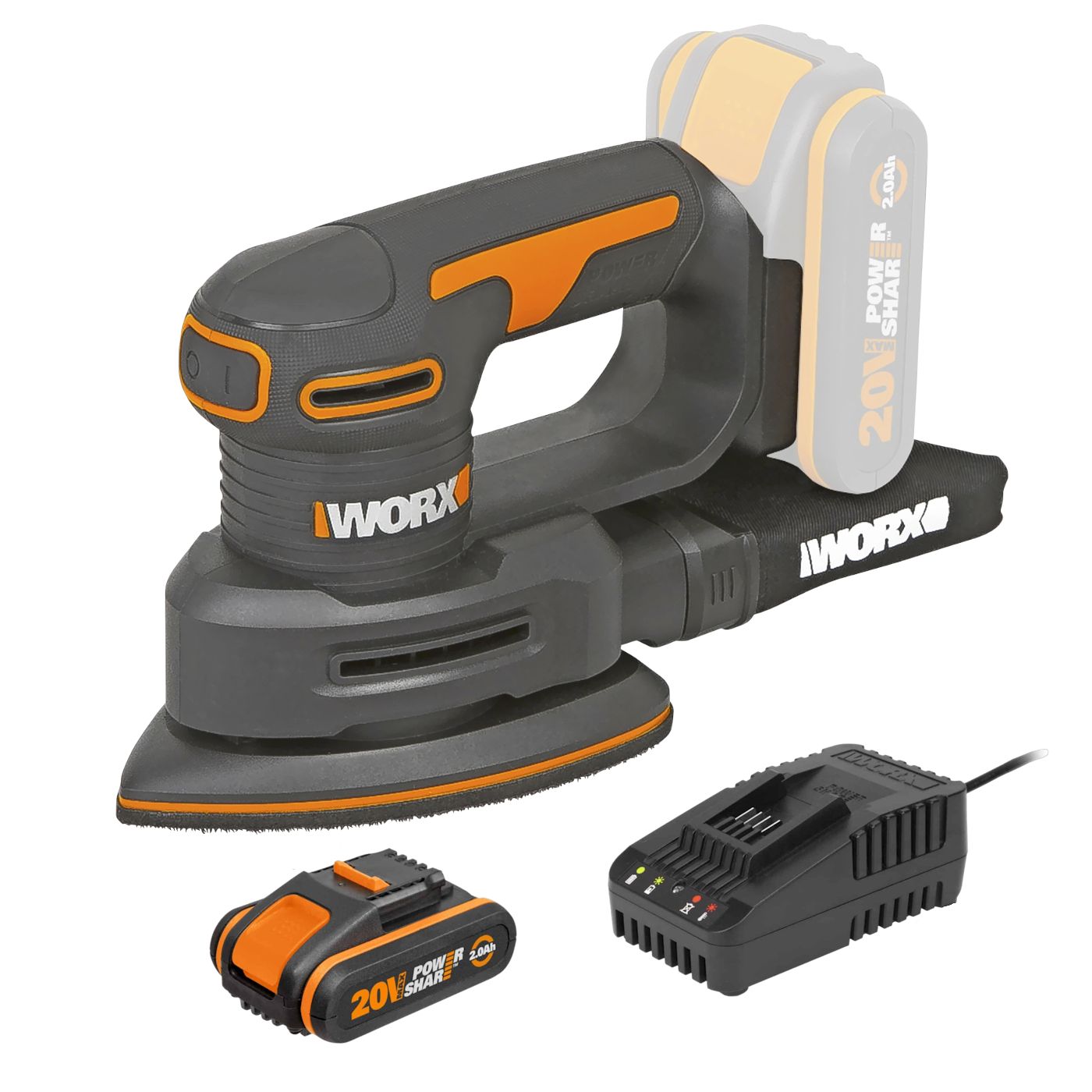 Worx WX822 20V PowerShare Rystepudser med 2,0Ah batteri og lader