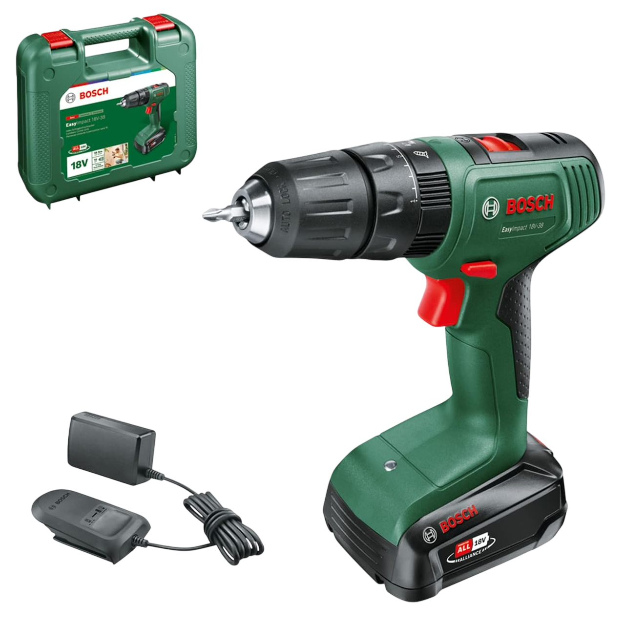 Bosch EasyImpact 18V-38 Bore-/skruemaskine med 2,5Ah batteri, lader og transportkuffert