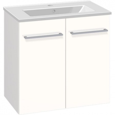 Scanbad Multo+ Badeværelsesmøbel 61 cm med Amber Mini porcelænsvask og 2 låger i hvid højglans