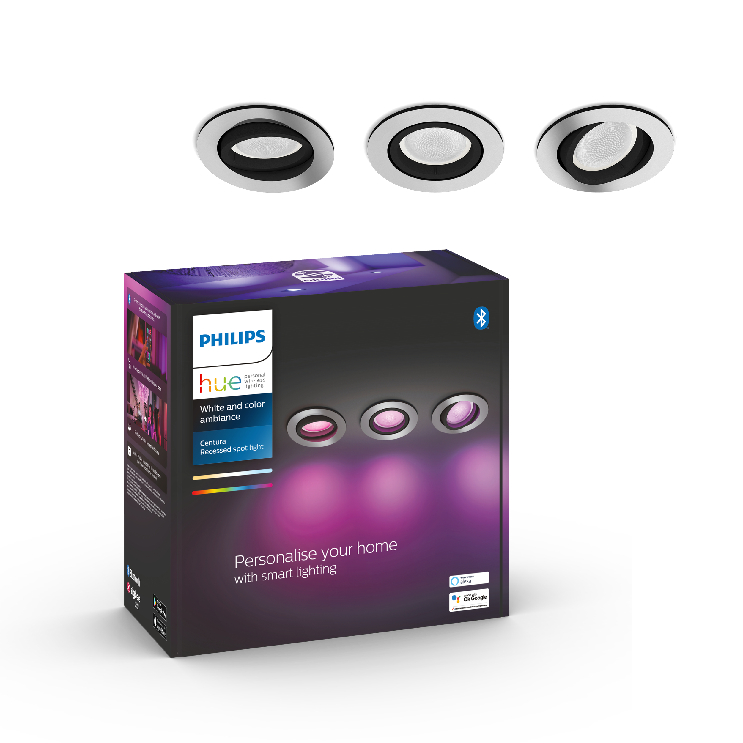 Philips Hue Centura WCA BT Rund indbygningsspot i aluminium - 3 stk.