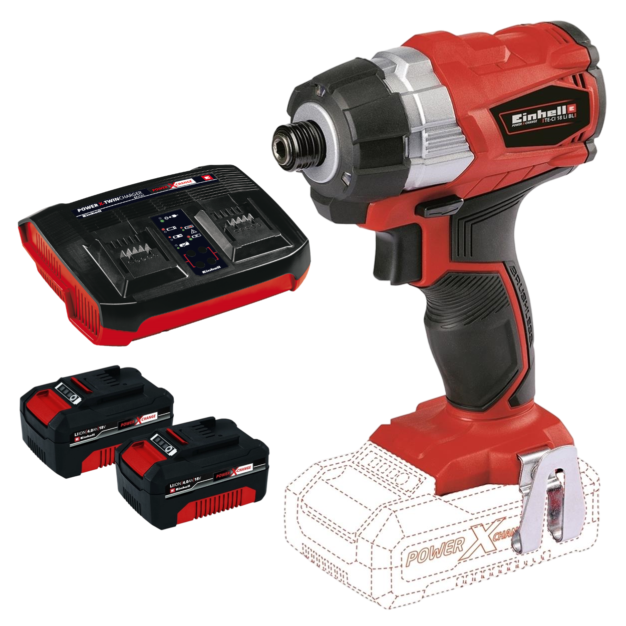 Einhell TP-CI 18 Li BL Slagskruetrækker med 2 stk. 4,0Ah batteri og dobbellader