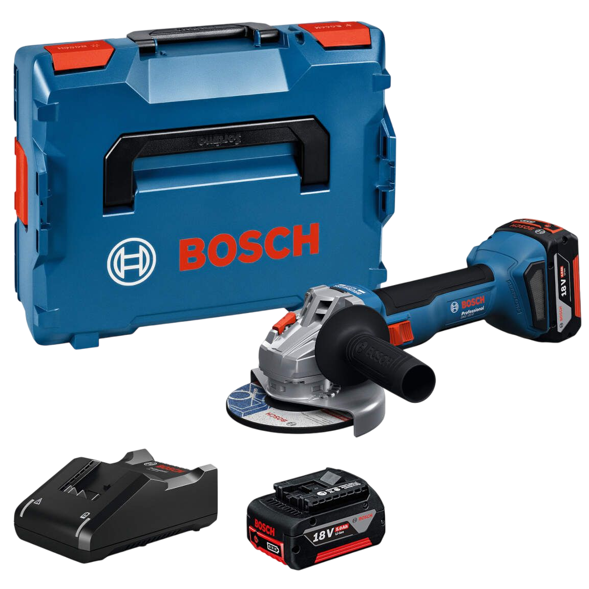 Bosch Professional GWS 18V-8 125 mm Vinkelsliber med 2 stk. 5,0Ah batteri, hurtiglader og L-BOXX 136