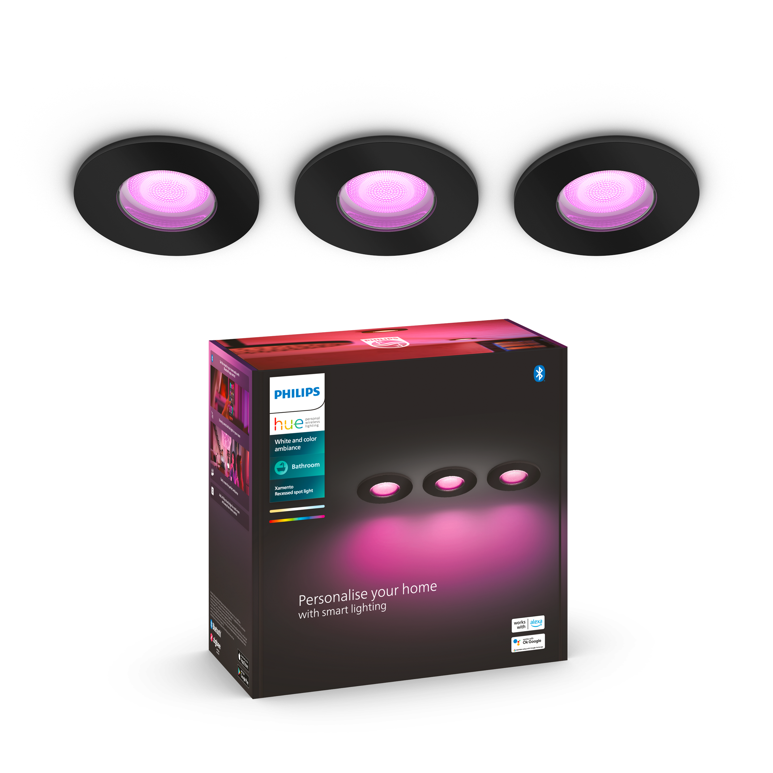 Philips Hue Xamento WCA BT Indbygningsspot til badeværelse i sort - 3 stk.