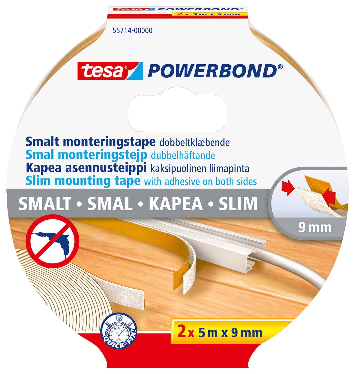 Tesa Dobbeltklæbende Tape 9Mm Montering Indoor 2Stk 5Mx9Mm