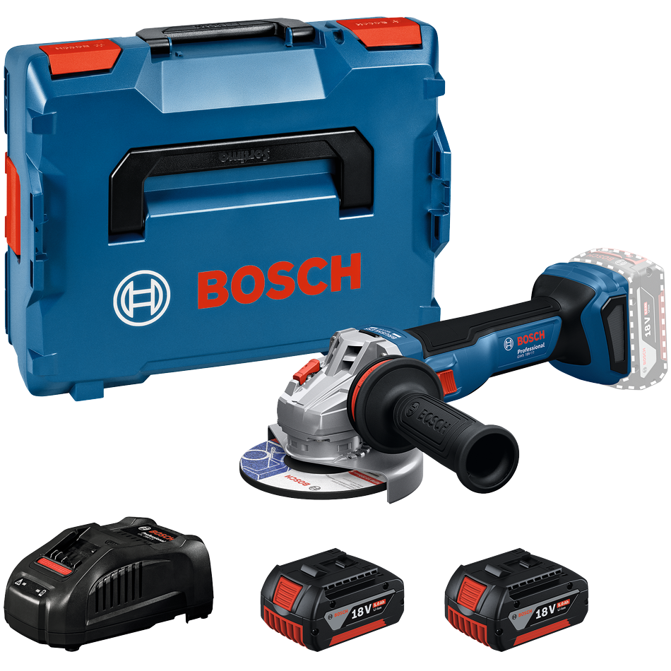 Bosch Professional GWS 18V-11 125 mm Vinkelsliber med 2 stk. 5,0Ah batteri, hurtiglader og L-BOXX 136