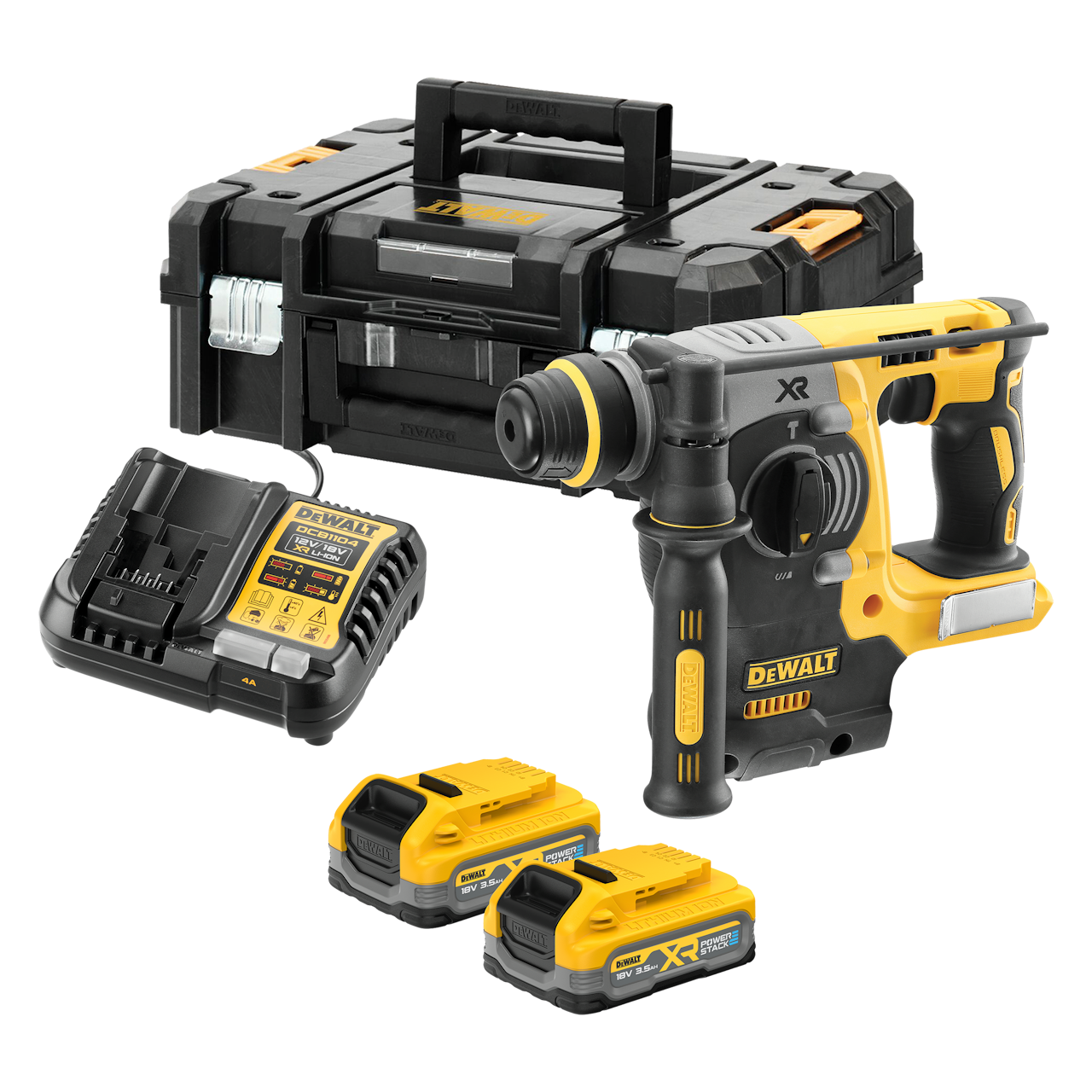 Dewalt DCH273S2T-QW 18V XR Bore-/mejselhammer med 2 stk. 3,5Ah PowerStack batteri, lader og TSTAK