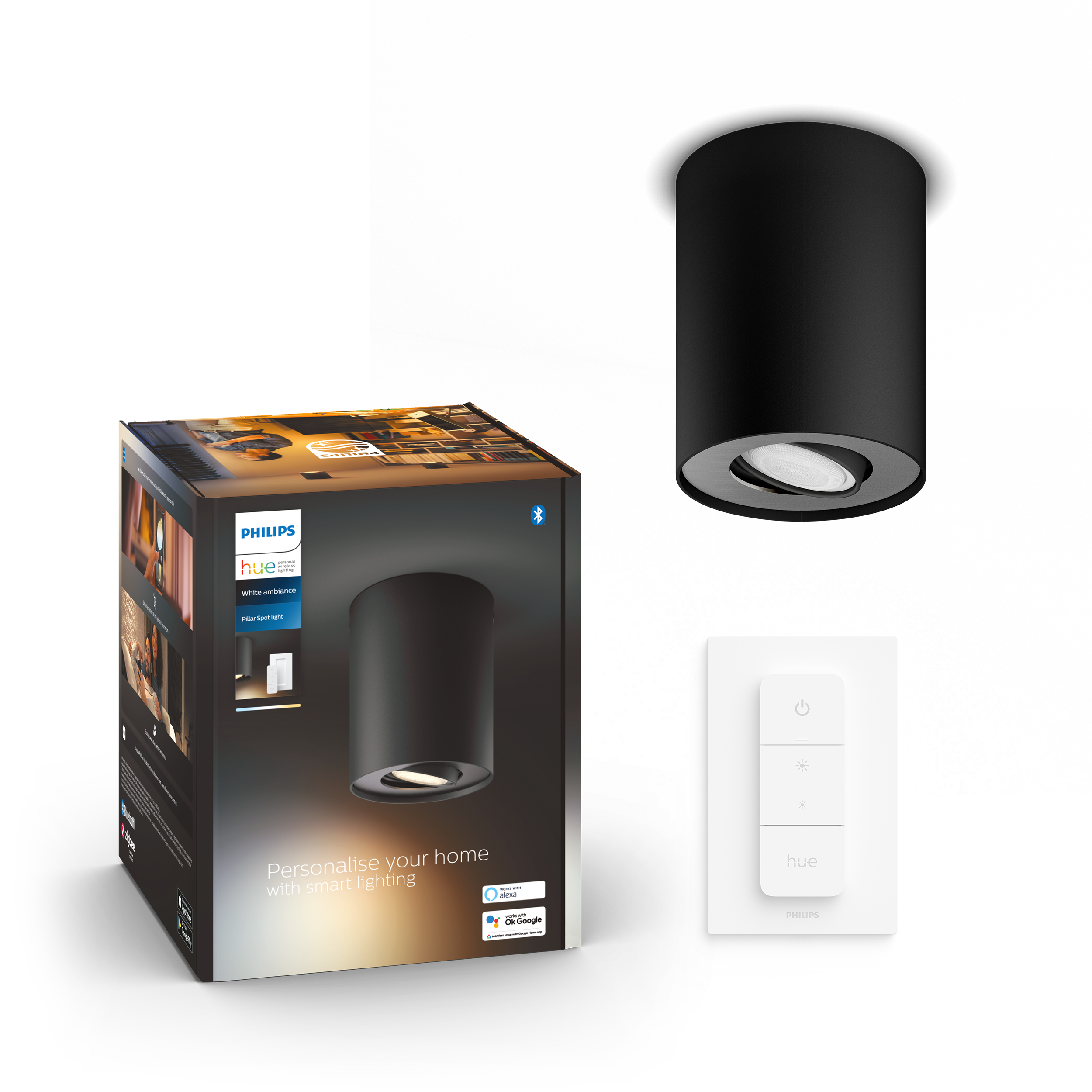 Philips Hue Pillar BT WA Enkelt spot i sort med fjernbetjening