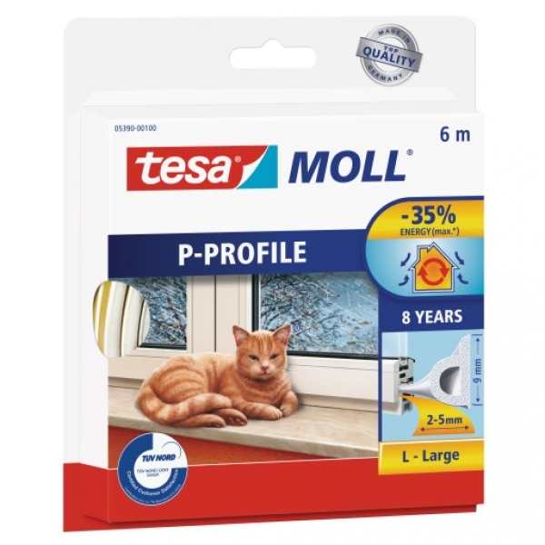 Tesa P-profil Gummi Tætningsliste Hvid – 9mm x 6m