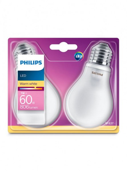 Philips LED 60W E27 standard mat 2-pak
