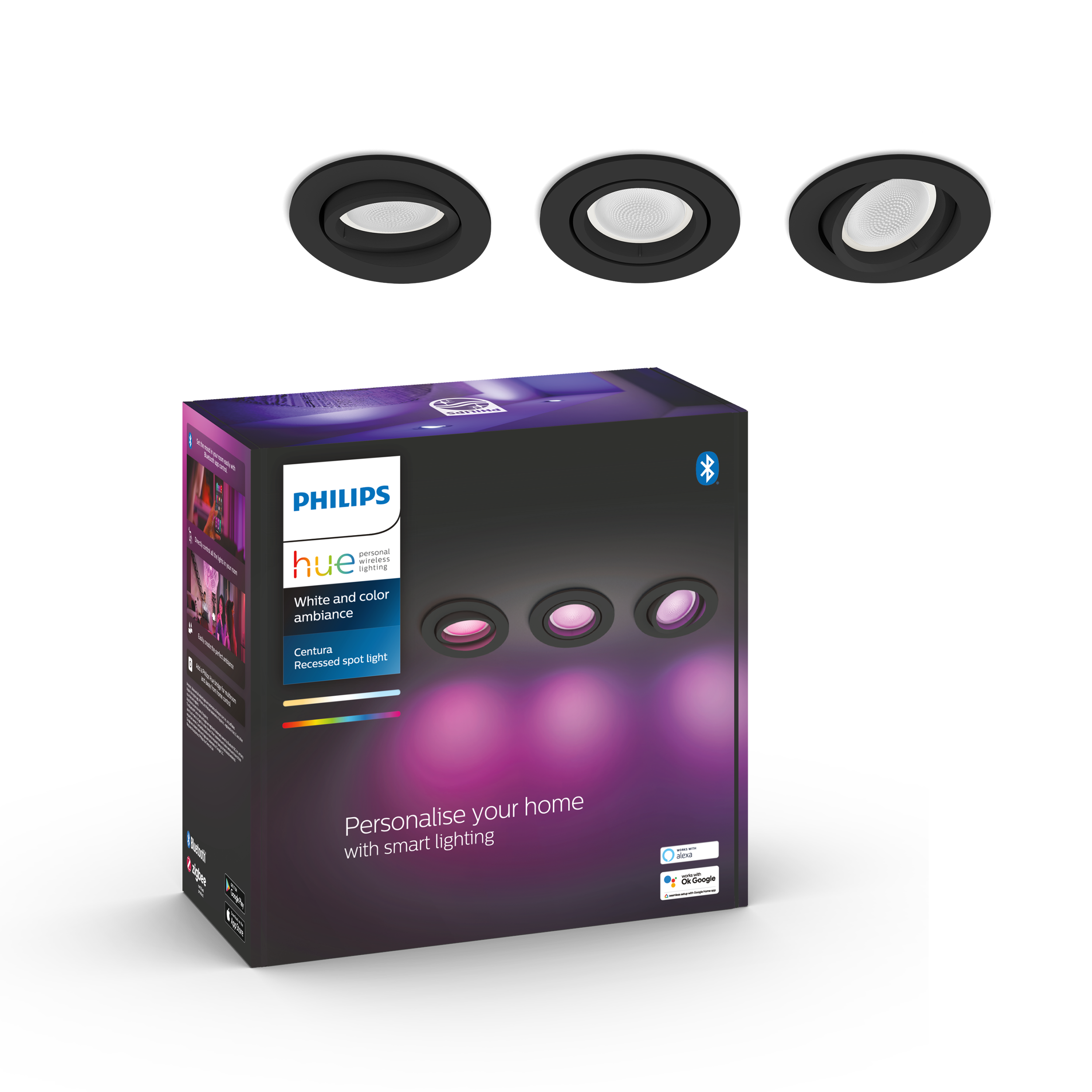 Philips Hue Centura WCA BT Rund indbygningsspot i sort - 3 stk.