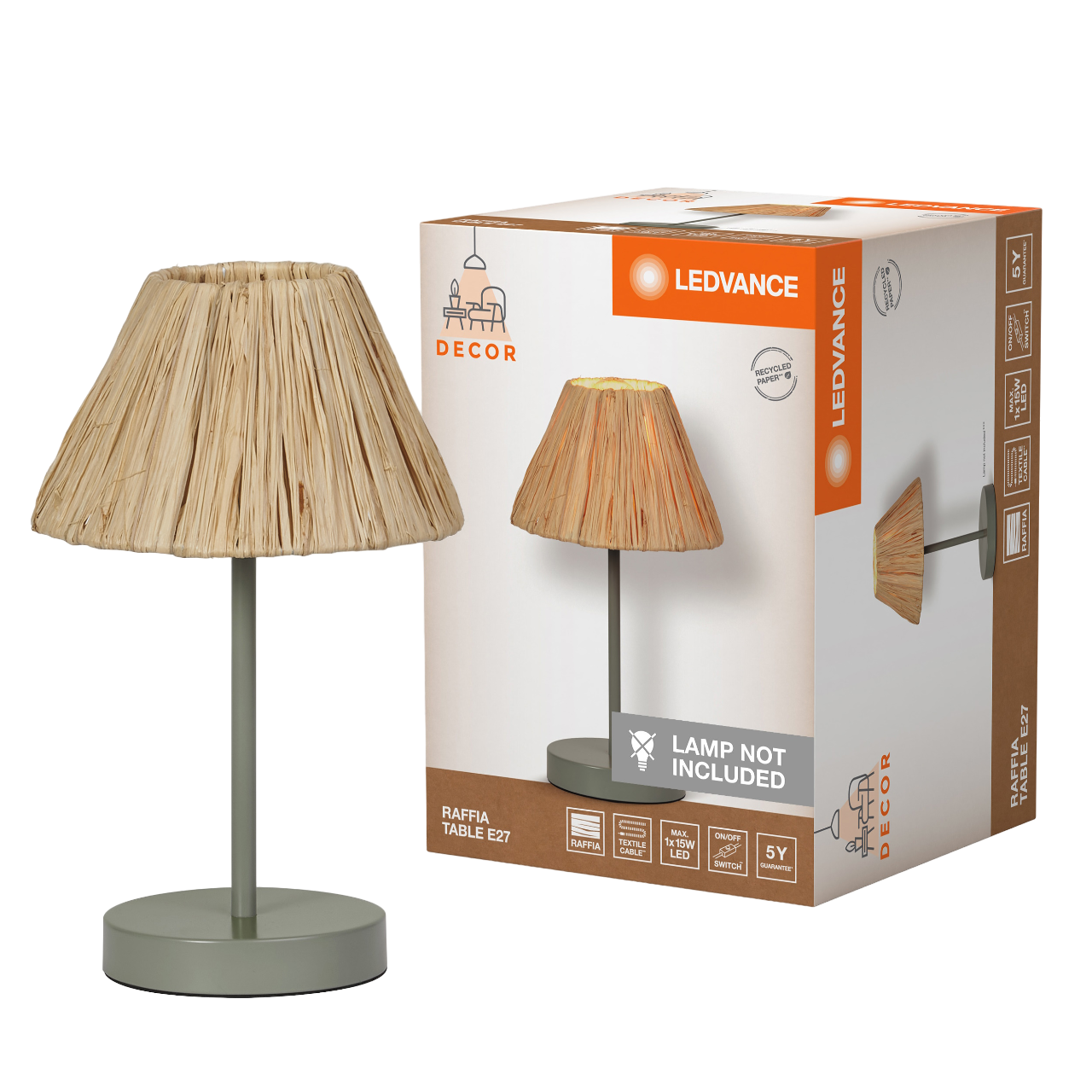 LEDVANCE Decor Raffia Bordlampe i brun/grøn
