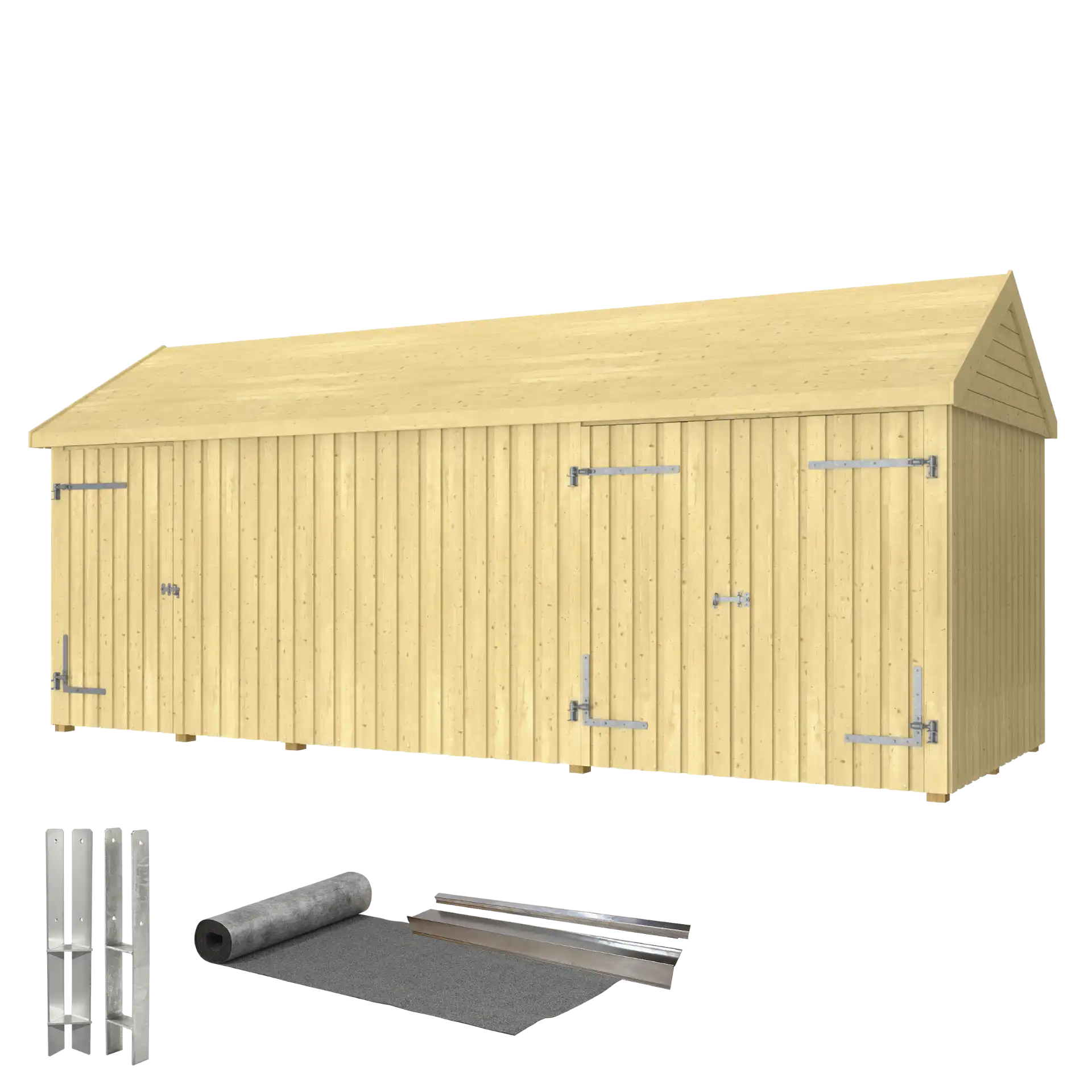 Plus Classic Multi Havehus 14,5 m² 3 moduler m/enkelt- og dobbeltdør inkl. tagpap/alulister/H-stolpefødder