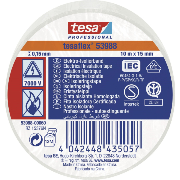 Tesa Isoleringstape tesaflex 53988 i hvid 10 m x 15 mm