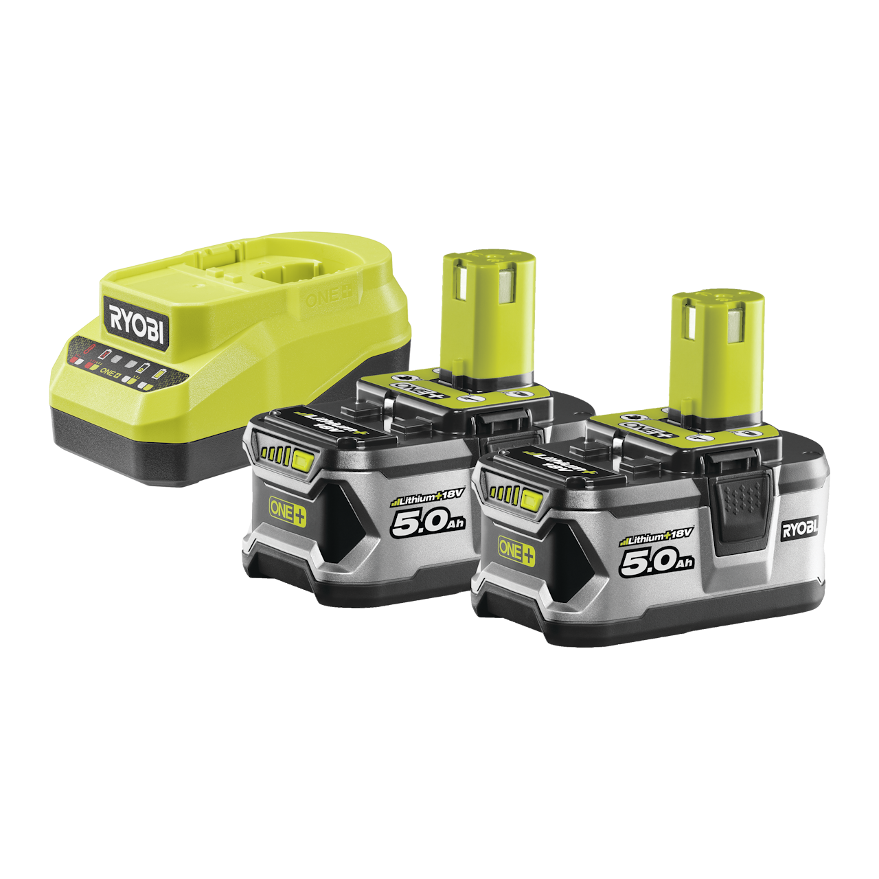Ryobi RC18120A-250 ONE+ 18V Startsæt med 2 stk. 5,0Ah Lithium+ batteri og lader