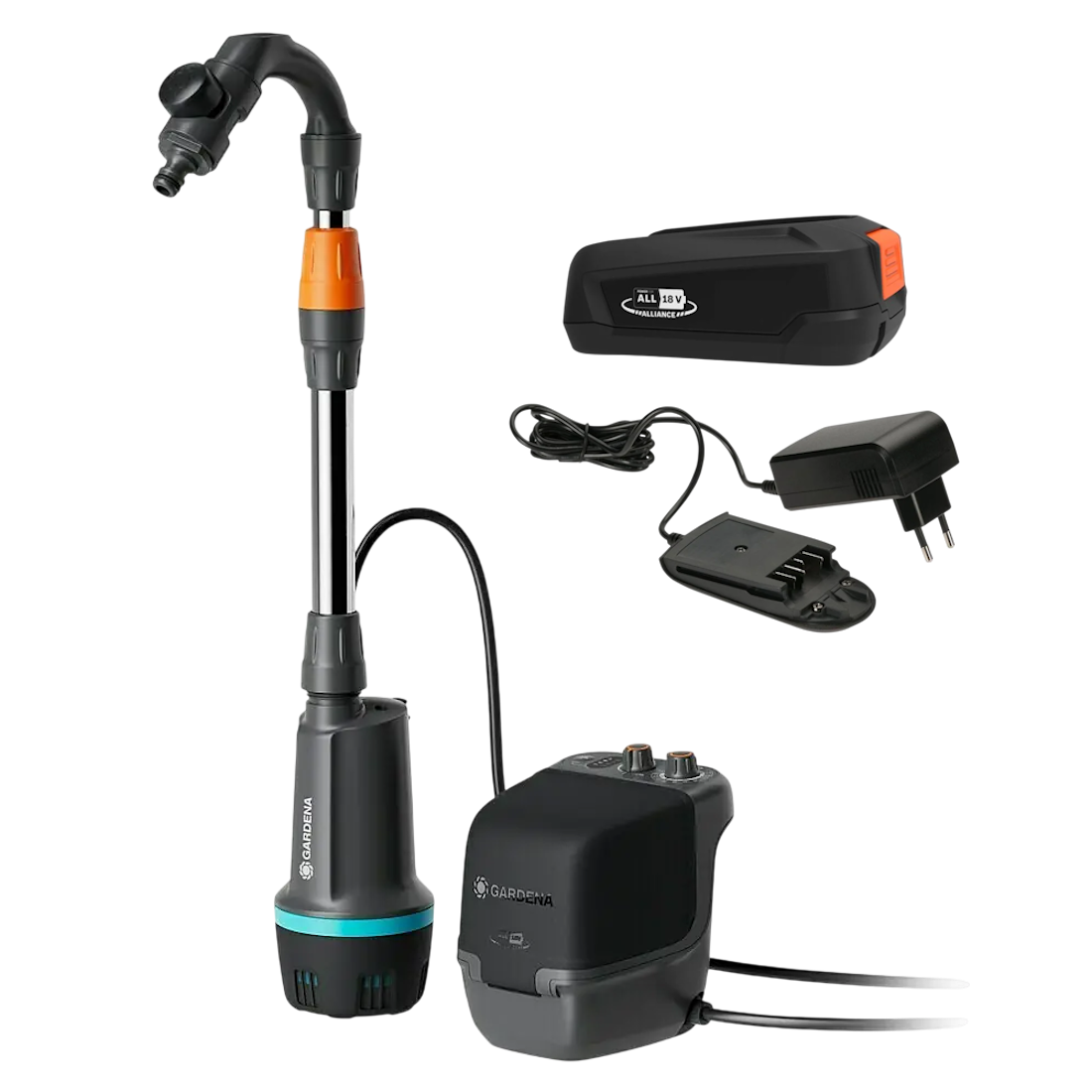Gardena 18V 2400 ComfortAutomatic Regnvandstøndepumpe med 2,5Ah batteri og lader