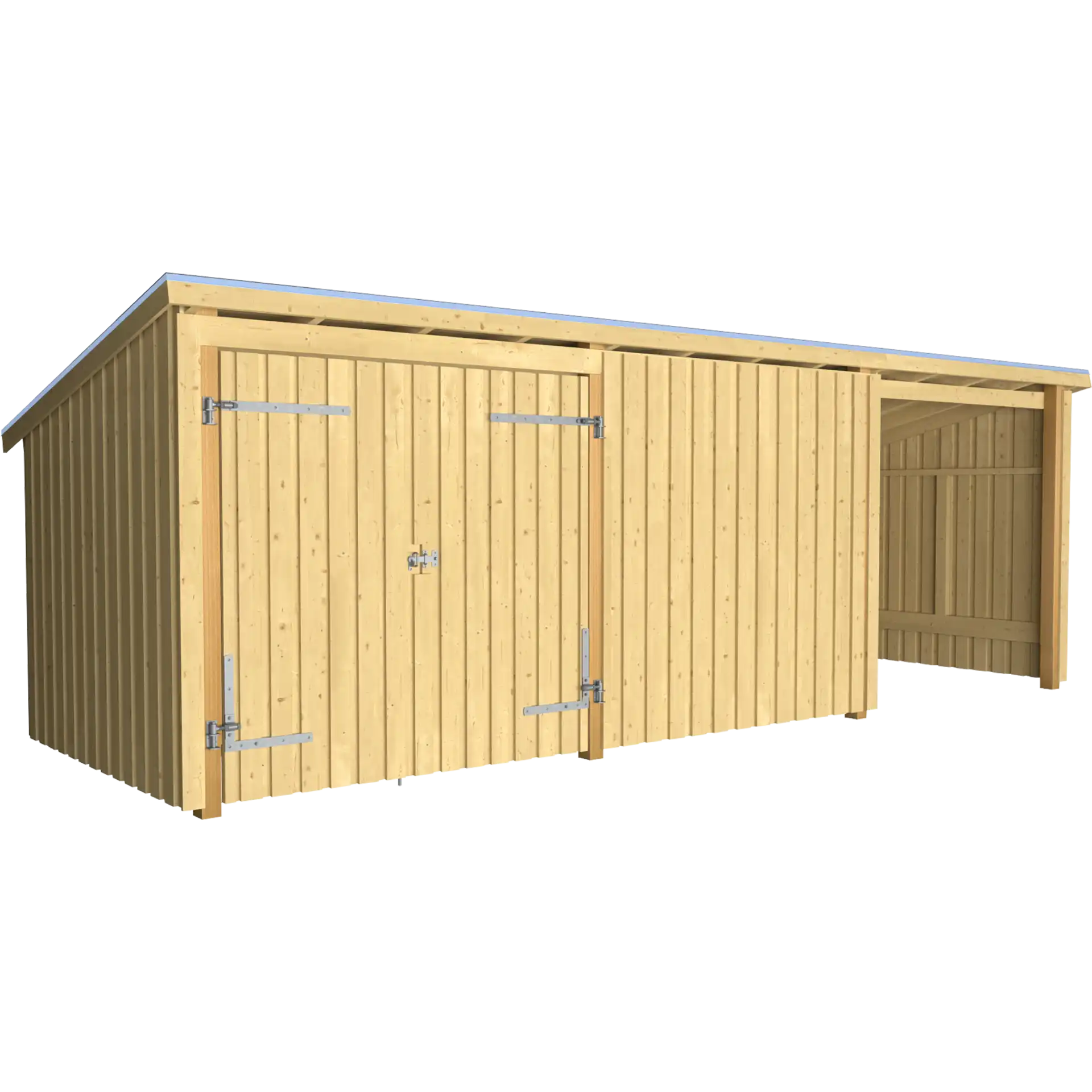 Plus Nordic Multi Havehus 14 m² - 3 moduler m/dobbeltdør og lukket/åben front inkl. tagpap/alulister