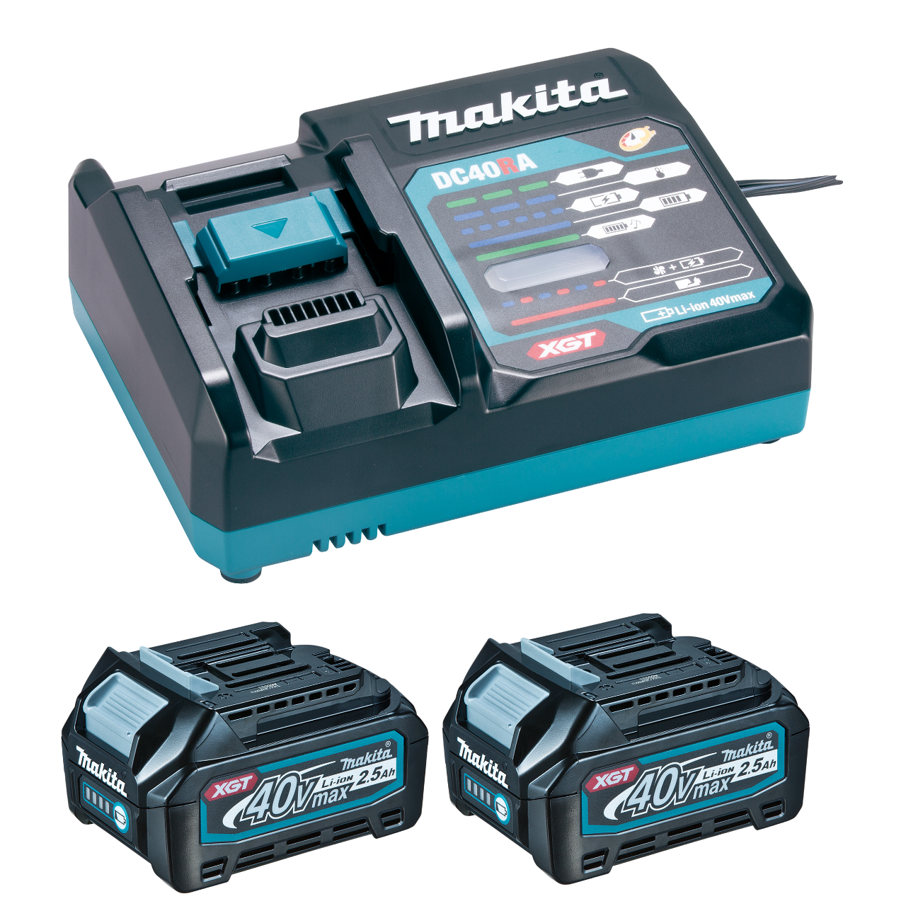 Makita 191J39-5 40 XGT Batteripakke med 2 stk. 2,5Ah batteri og lader